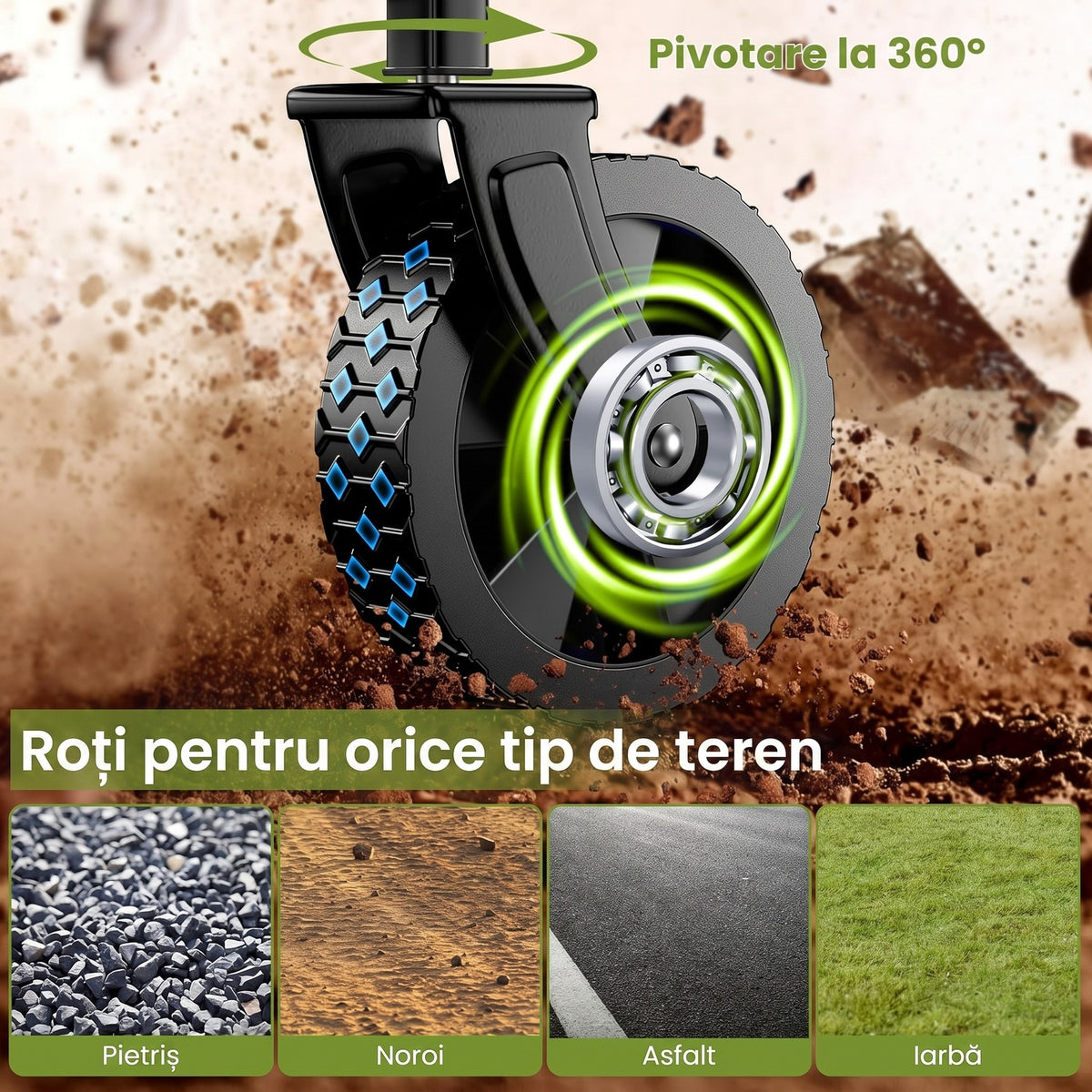 Cărucior pliabil utilitar NextWave®️, capacitate mare de încărcare 99,8 kg, roți pivotante la 360° pentru orice teren, mâner – imaginea 5