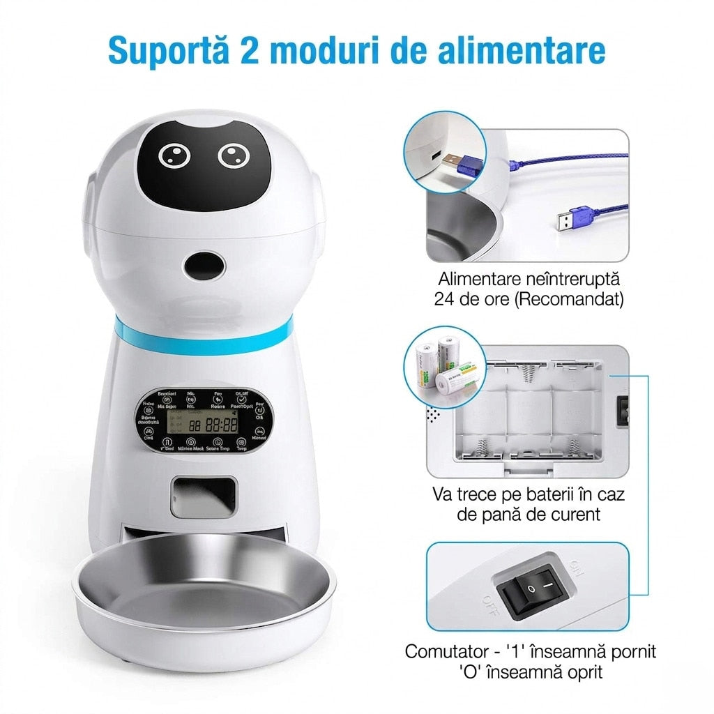 Hranitor Automat Digital Pisici si Caini NextWave®, Dispenser Hrana 3.5L, Bol Inox Premium, Control Portii, Mesaj Vocal – imaginea 5