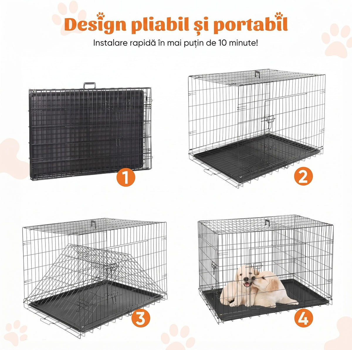 Cușcă pentru câini NextWave®️, design pliabil și portabil, 2 uși cu închidere sigură, tavă detașabilă etanșă și panou – imaginea 5
