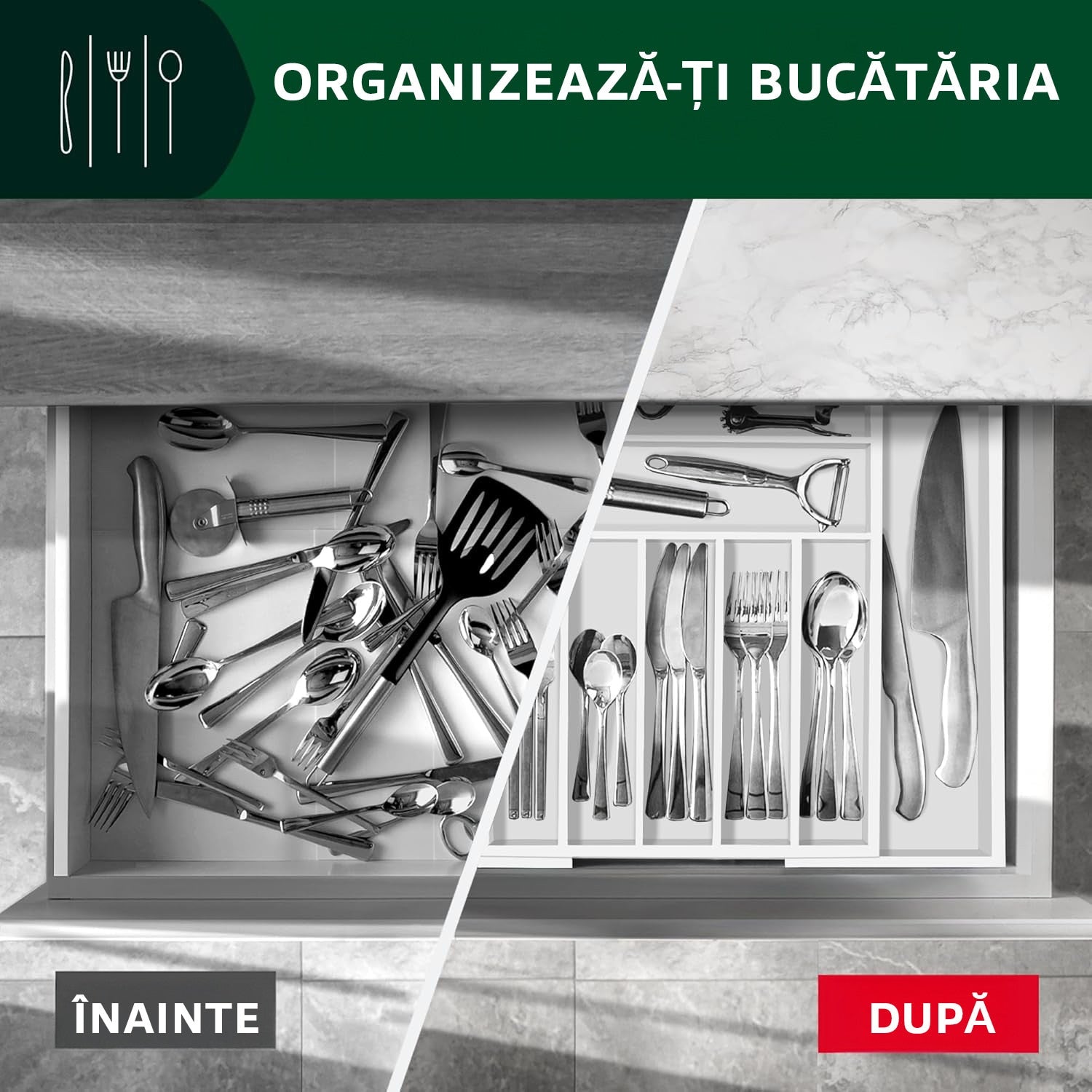 Organizator extensibil pentru tacamuri si ustensile NextWave® – bambus natural lacuit, finisaj negru elegant, 9 – imaginea 5