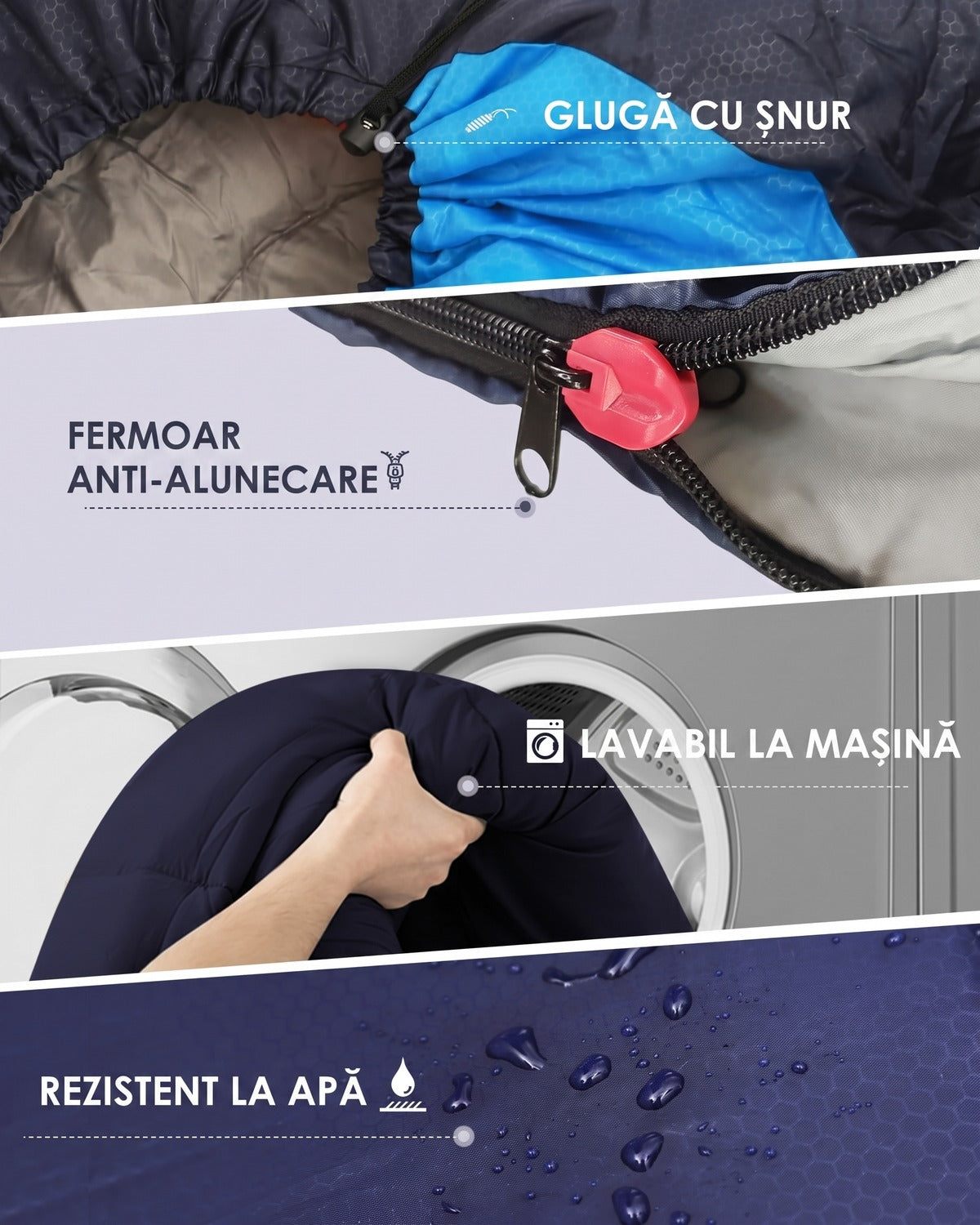 Sac de dormit NextWave®️, 3 sezoane, impermeabil și respirabil, glugă cu șnur, fermoar la picioare pentru aerisire, mod – imaginea 5