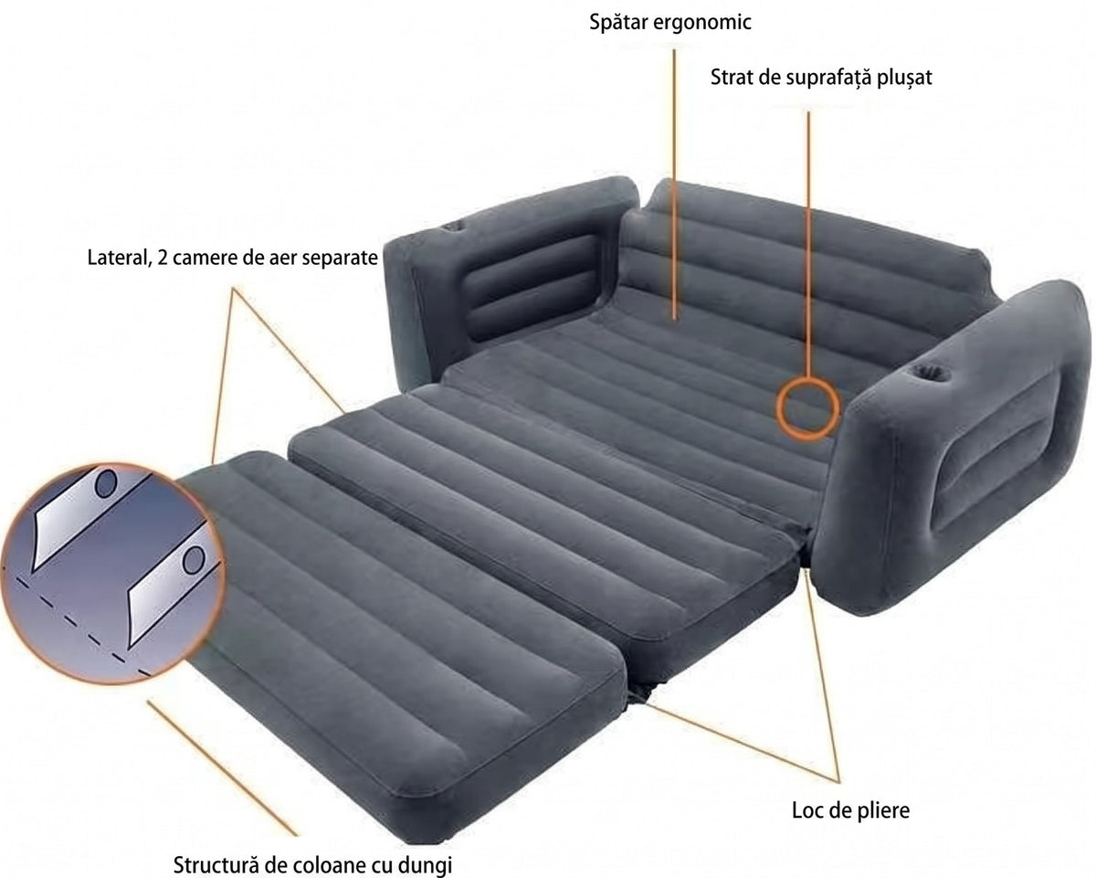 Canapea gonflabilă extensibilă NextWave®️, fotoliu dublu 2 în 1, spătar ergonomic cu susținere lombară, supapă 2 în 1 pentru – imaginea 4
