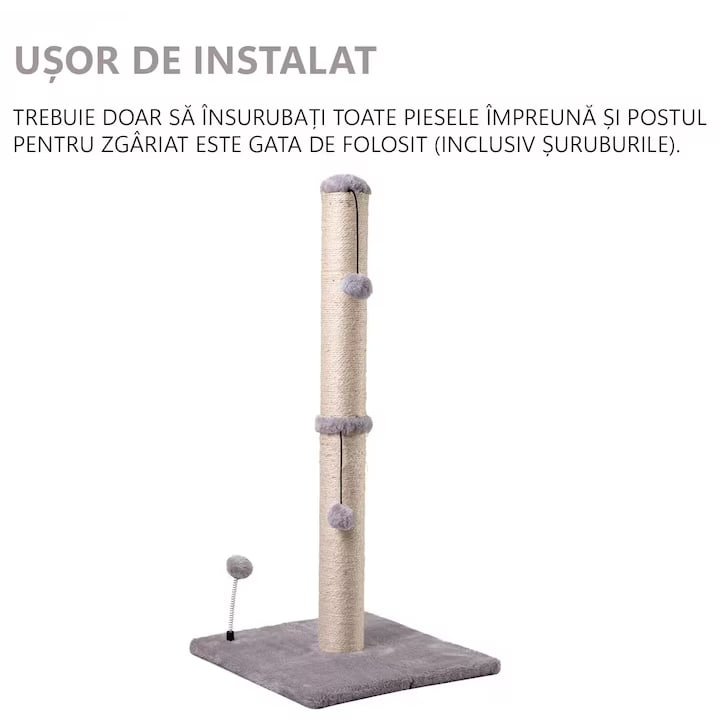 Ansamblu de joaca pentru pisici adulte sau pui, stalp pentru ascutit ghearelor, 2 bile suspendate, confectionat din sisan – imaginea 5