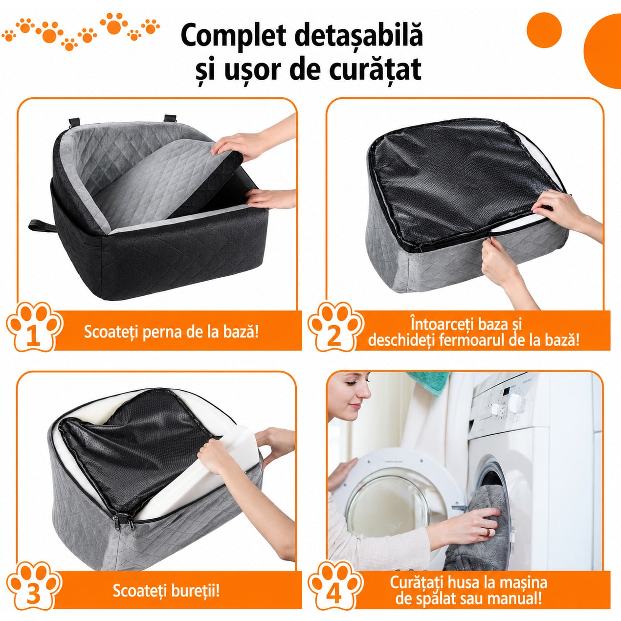 Scaun auto NextWave® pentru caini, detasabil si lavabil, pentru animale de pana la 13,6 kg, cu lesa de siguranta, curele – imaginea 5