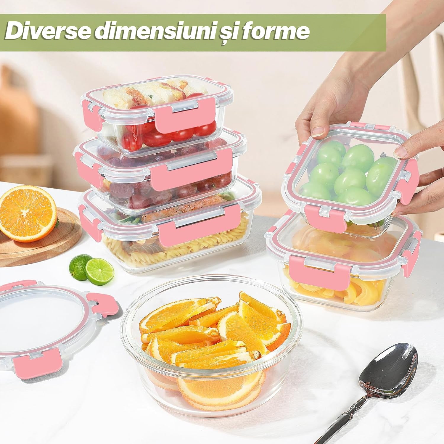 Set 12 Caserole Alimentare din sticla NextWave®️ Capace Etanse, Depozitare Frigider si Congelator, Potrivite pentru – imaginea 5