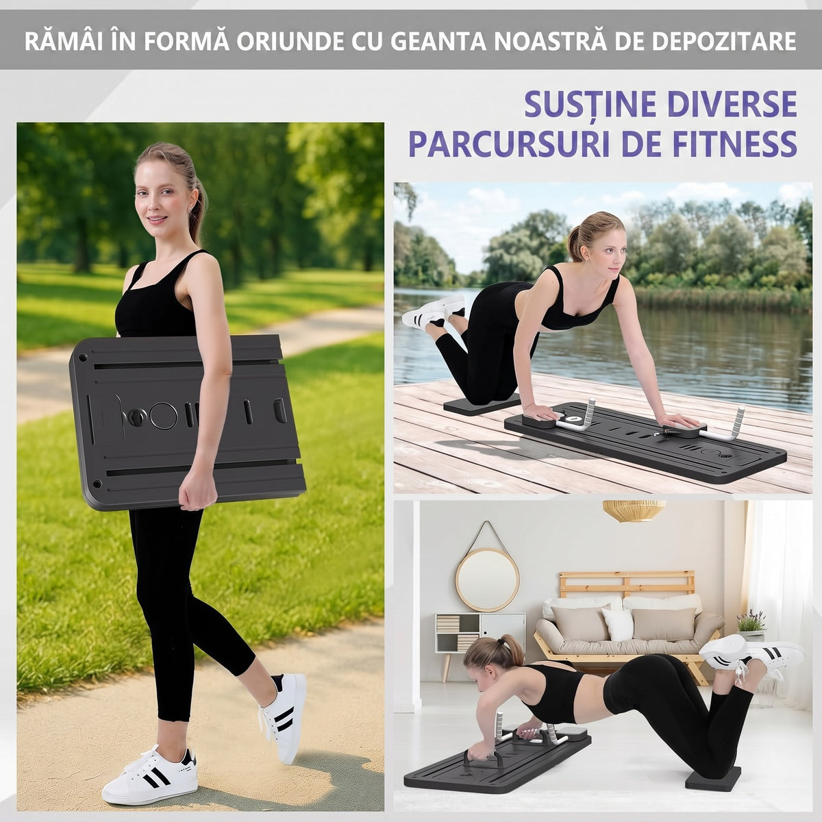 Placă Pilates Reformer 5 în 1 NextWave®️, aparat pliabil pentru antrenament complet și tonifierea corpului acasă, benzi – imaginea 5