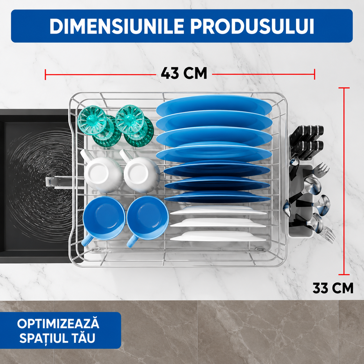 Scurgator vase cu suport scurgere automata NextWave®️, Suport pentru vase, multifunctional, suport pentru tacamuri si – imaginea 5