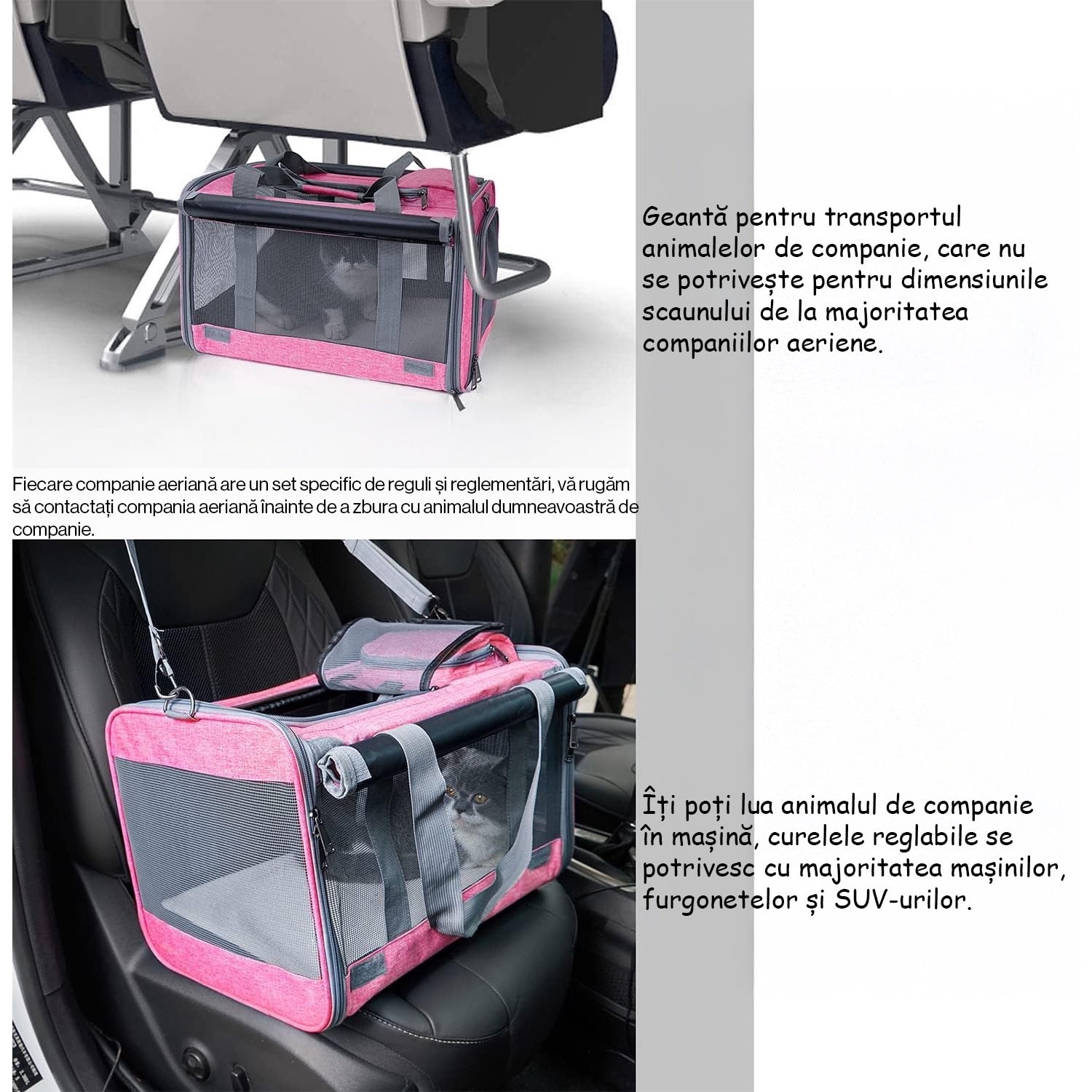 Geanta pentru transport animale mici NextWave®, pisica, caine, iepure, din panza, 46x30x30, Baza rezistenta cu covoras, Usor – imaginea 5