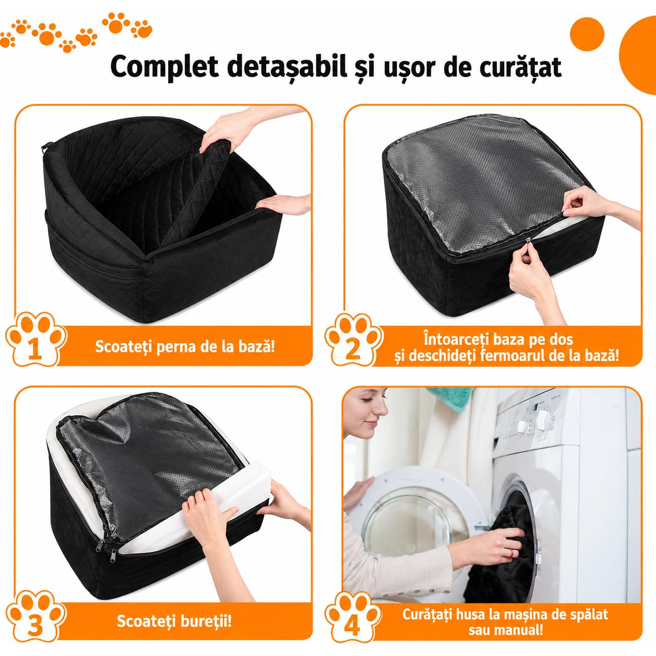 Scaun auto pentru caini NextWave®, detasabil si lavabil, pentru animale de pana la 13,6 kg, cu centura de siguranta, curele – imaginea 5
