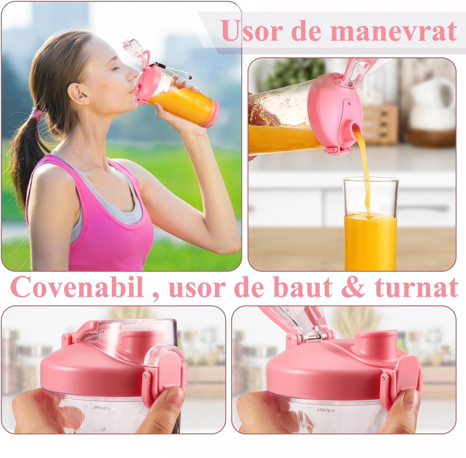 Mini Blender Electric Portabil NextWave™, Multifunctional, Auto-curatare, Autonomie Mare, Recipient detasabil cu capac – imaginea 5