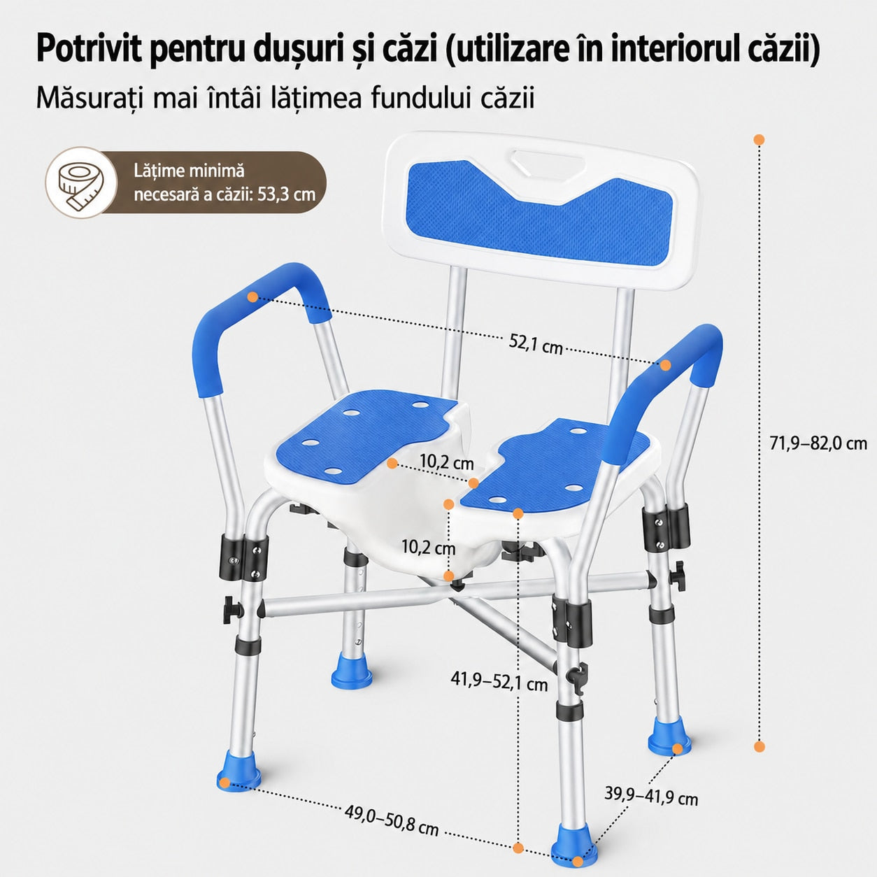 Scaun de dus NextWave®, reglabil pe inaltime, cu spatar, cotiere si sezut moale captusit cu EVA, scaun de baie pentru – imaginea 5
