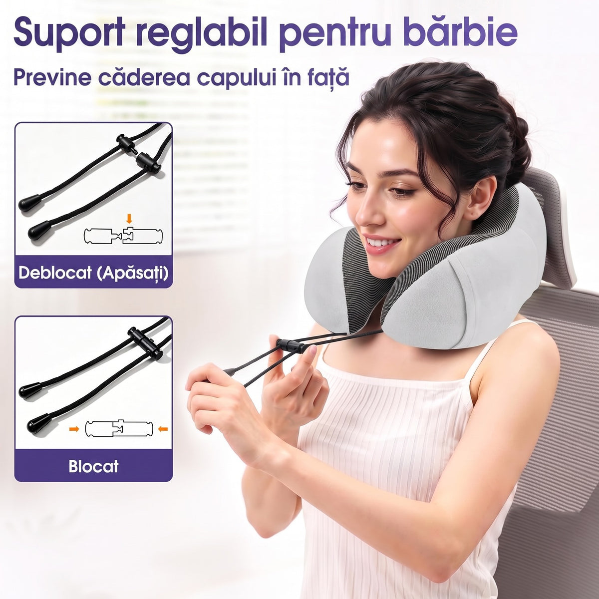 Pernă de călătorie pentru gât NextWave®️, suport ergonomic 360° pentru cap și bărbie, cataramă reglabilă, include mască de – imaginea 5