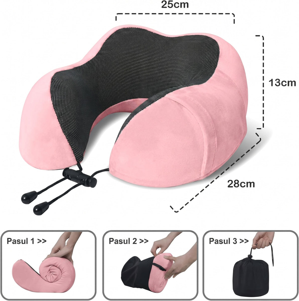 Pernă de călătorie pentru gât NextWave®️, suport cervical ergonomic în formă de U, șnur reglabil, husă lavabilă din velur – imaginea 5
