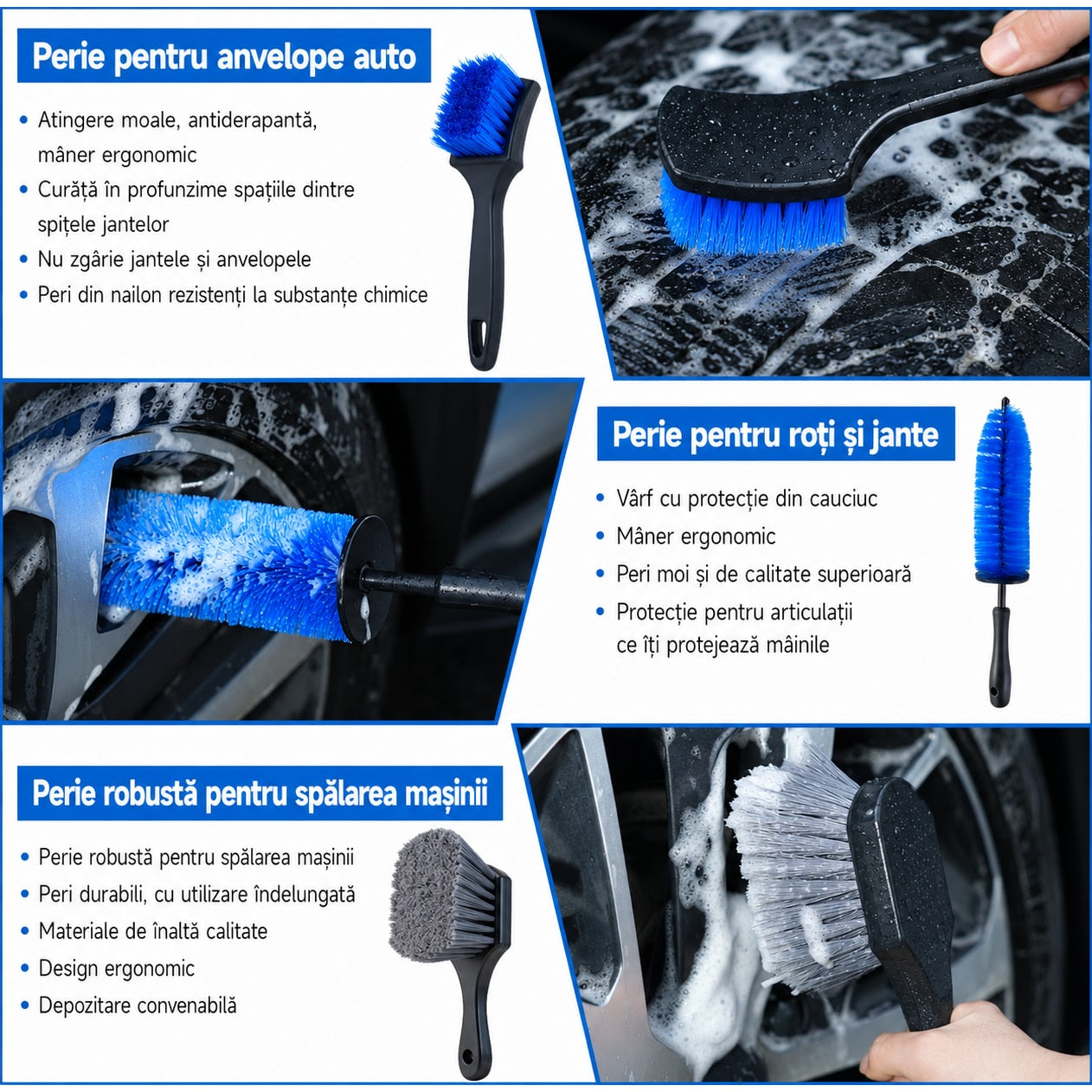 Set detailing auto NextWave®, 36 piese pentru curatare profesionala interior si exterior, perii pentru bormasina, jante – imaginea 5