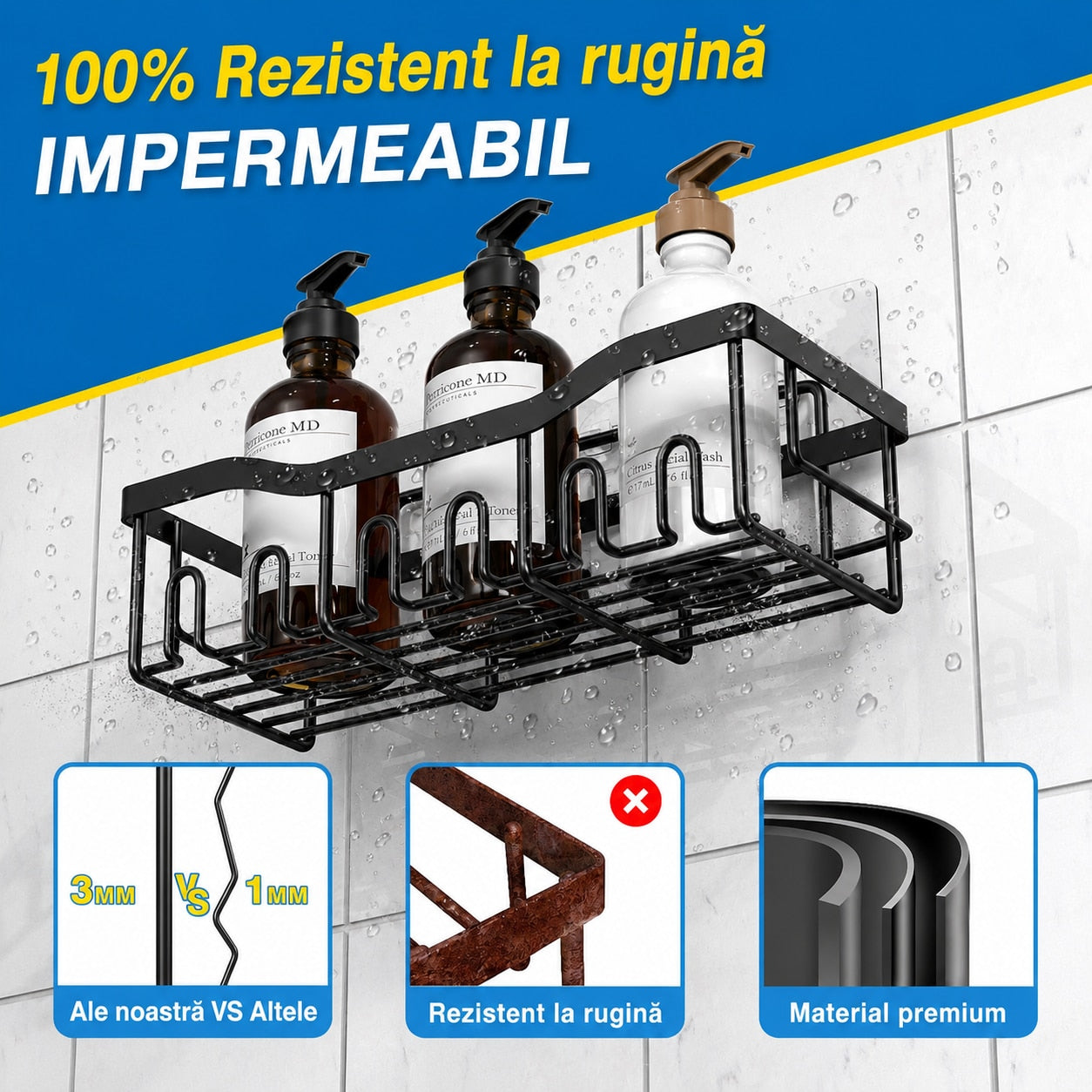 Raft de Baie NextWave® la set, 5 piese cu 2 rafturi pentru dus, 2 suporturi pentru sapun si 1 suport pentru periute, din – imaginea 5