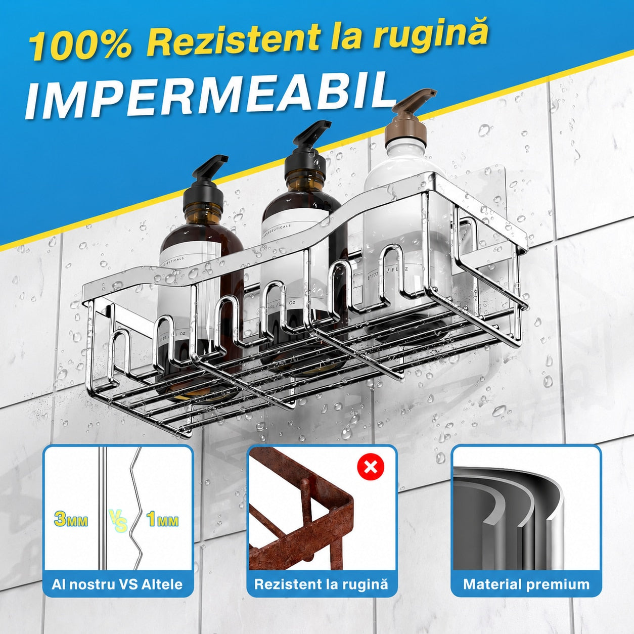 Raft de Baie NextWave® la set, 5 piese cu 2 rafturi pentru dus, 2 suporturi pentru sapun si 1 suport pentru periute, din – imaginea 5