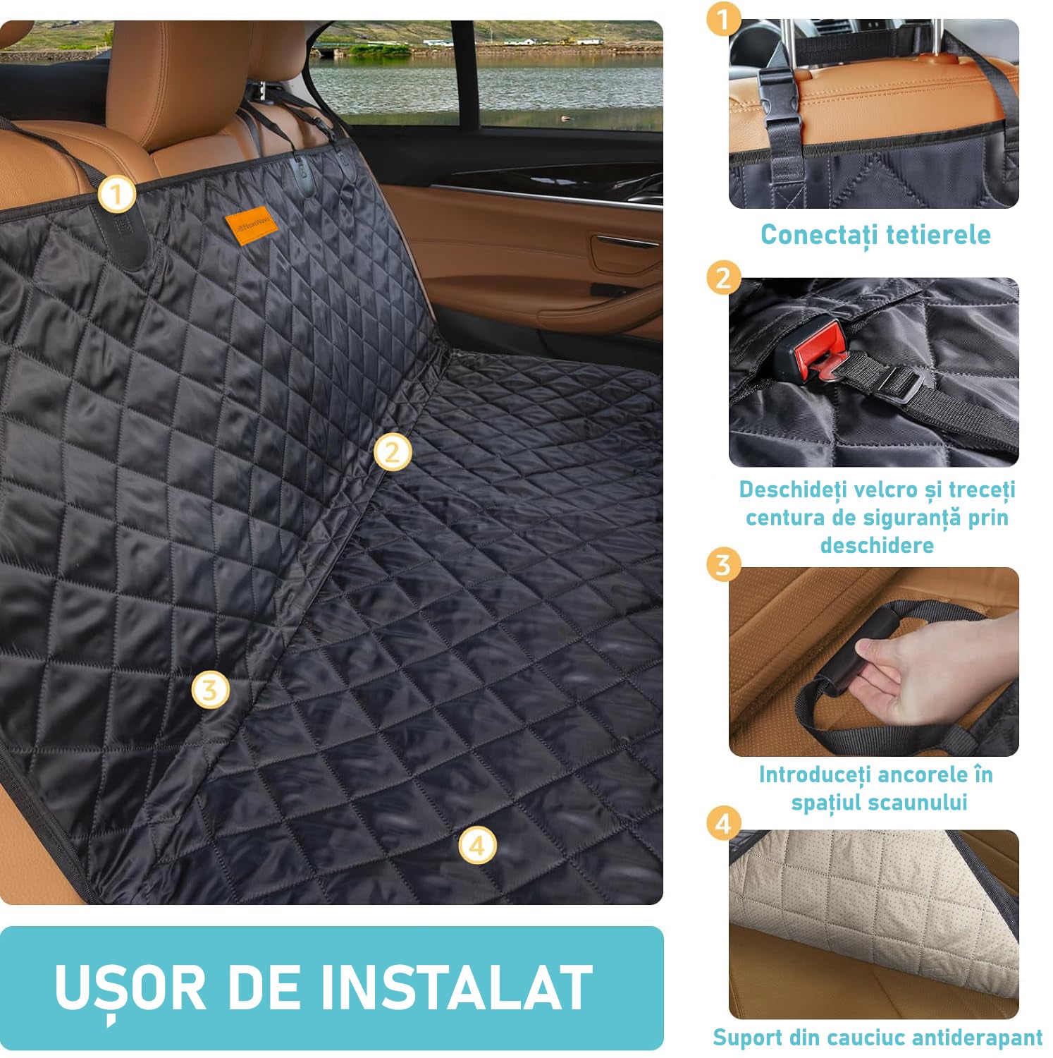 Husa scaune auto protectie si transport animale NextWave®️, pentru caini, pisici de toate taliile, ofera protectie 3-1 – imaginea 5