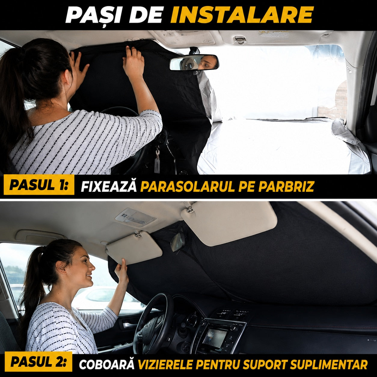 Parasolar auto NextWave® pentru parbriz, material reflectorizant 280T, protectie UV pana la 99%, design pliabil cu cadru – imaginea 5