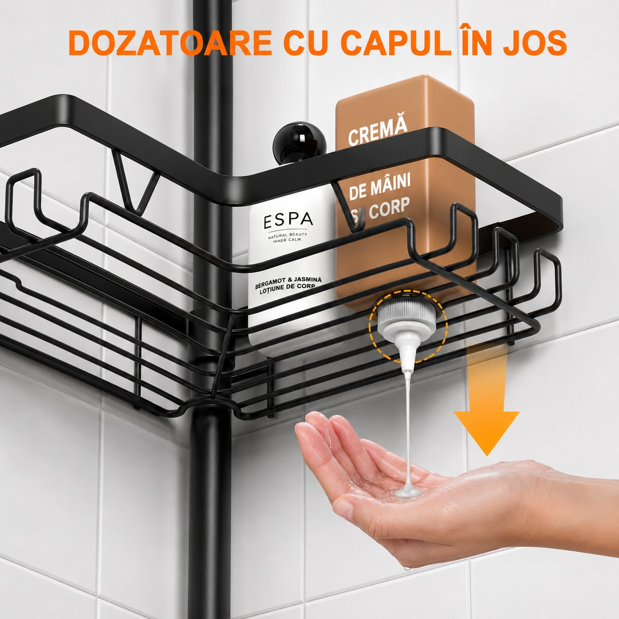 Raft de baie NextWave®, raft de colt telescopic reglabil 64–290 cm, cu 4 rafturi ajustabile, carlige pentru accesorii – imaginea 5
