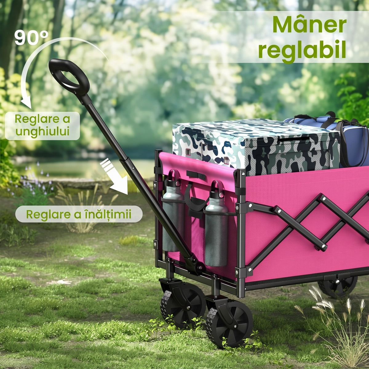 Cărucior pliabil NextWave®️, transport ușor și pliere compactă, roți rotative 360° pentru orice teren, mâner telescopic – imaginea 5