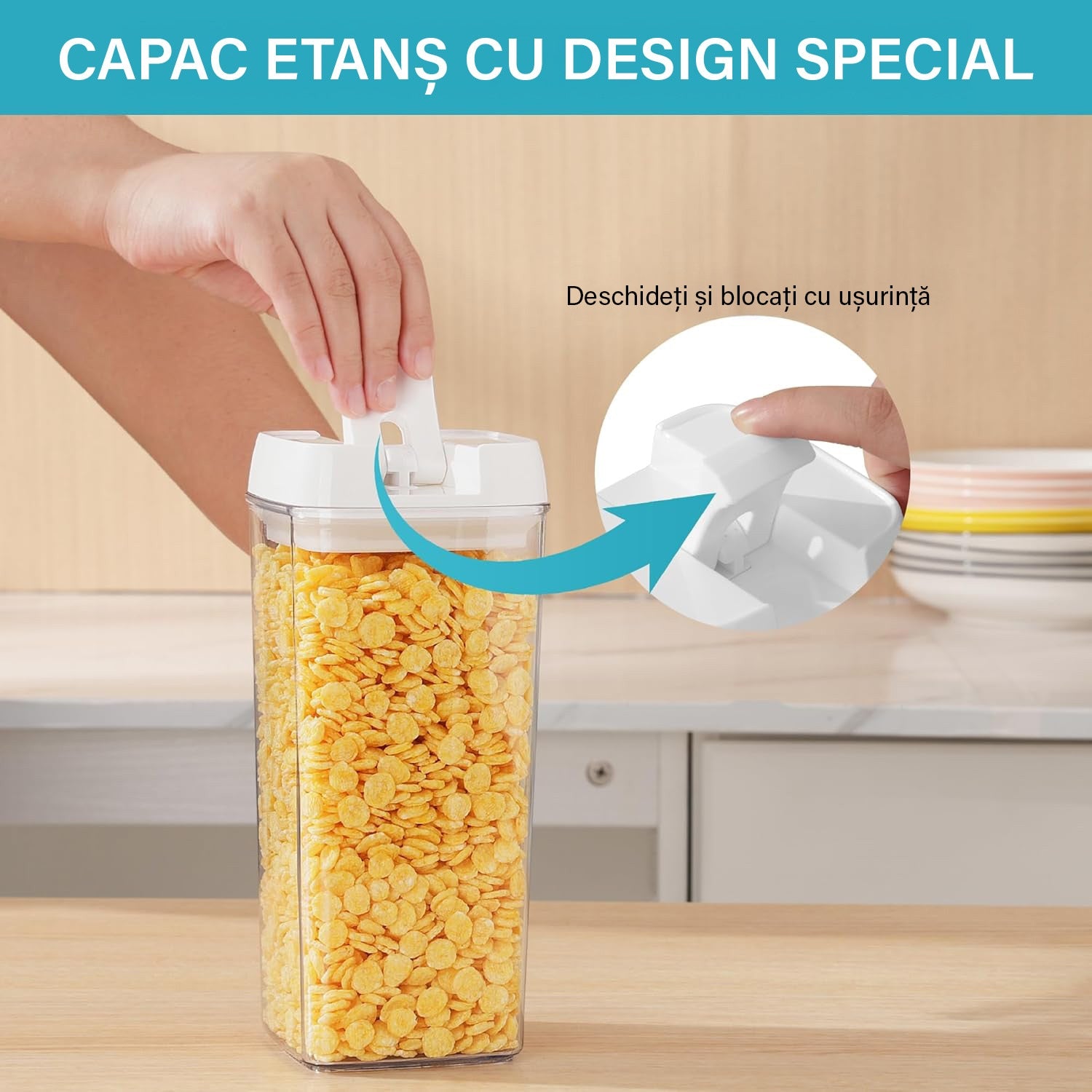 Set 7 cutii pentru depozitare alimente NextWave® – plastic alimentar transparent, fara BPA, inchidere ermetica cu garnitura – imaginea 5