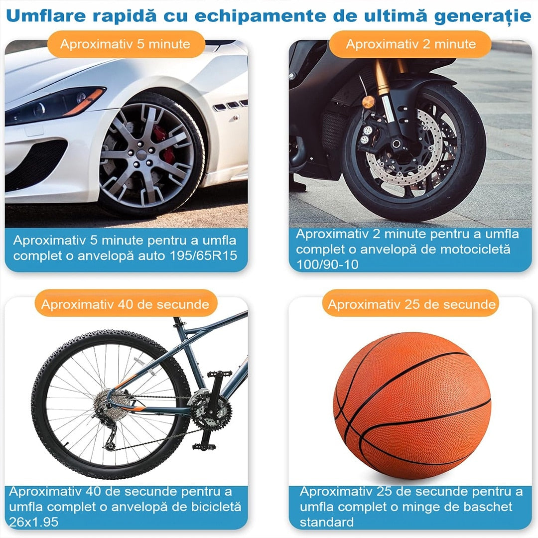 Compresor Auto Portabil pentru Anvelope Auto, Motociclete, Tubliss Enduro, Biciclete si Mingi, 10, 3 BAR/ 150 PSI, Manometru – imaginea 5