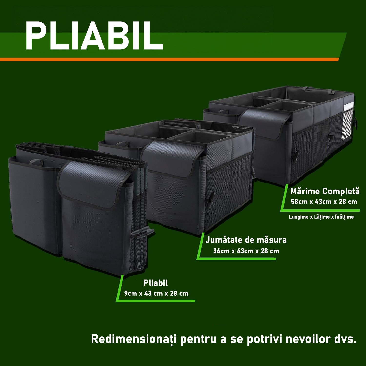 Organizator portbagaj auto NextWave®️ cu chingi de ancorare, Multifunctional, Pliabil, 9 compartimente, Capacitate 60L – imaginea 5