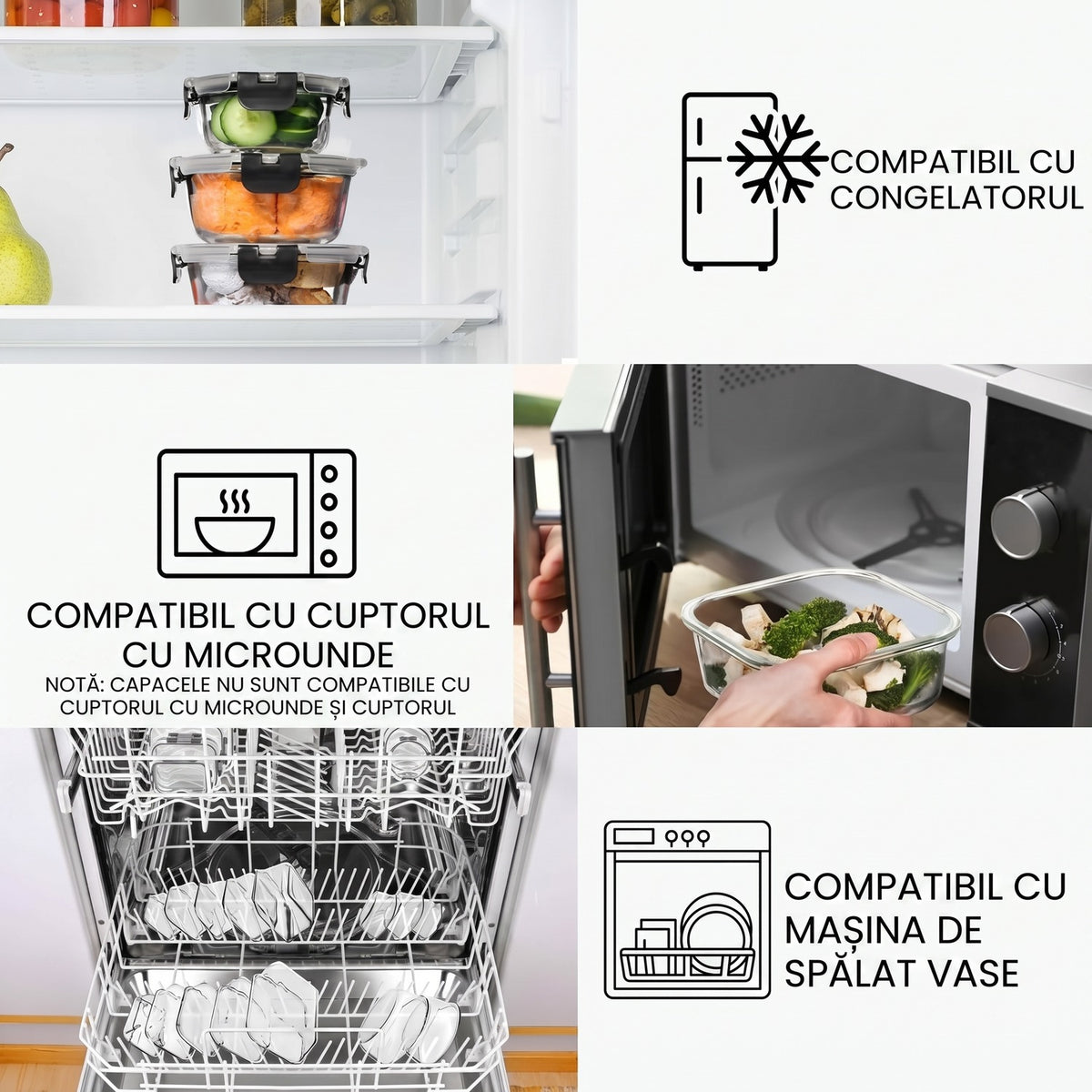 Set 15 Caserole Alimentare din sticla NextWave®️ Capace Etanse, Depozitare Frigider si Congelator, Potrivite pentru – imaginea 5