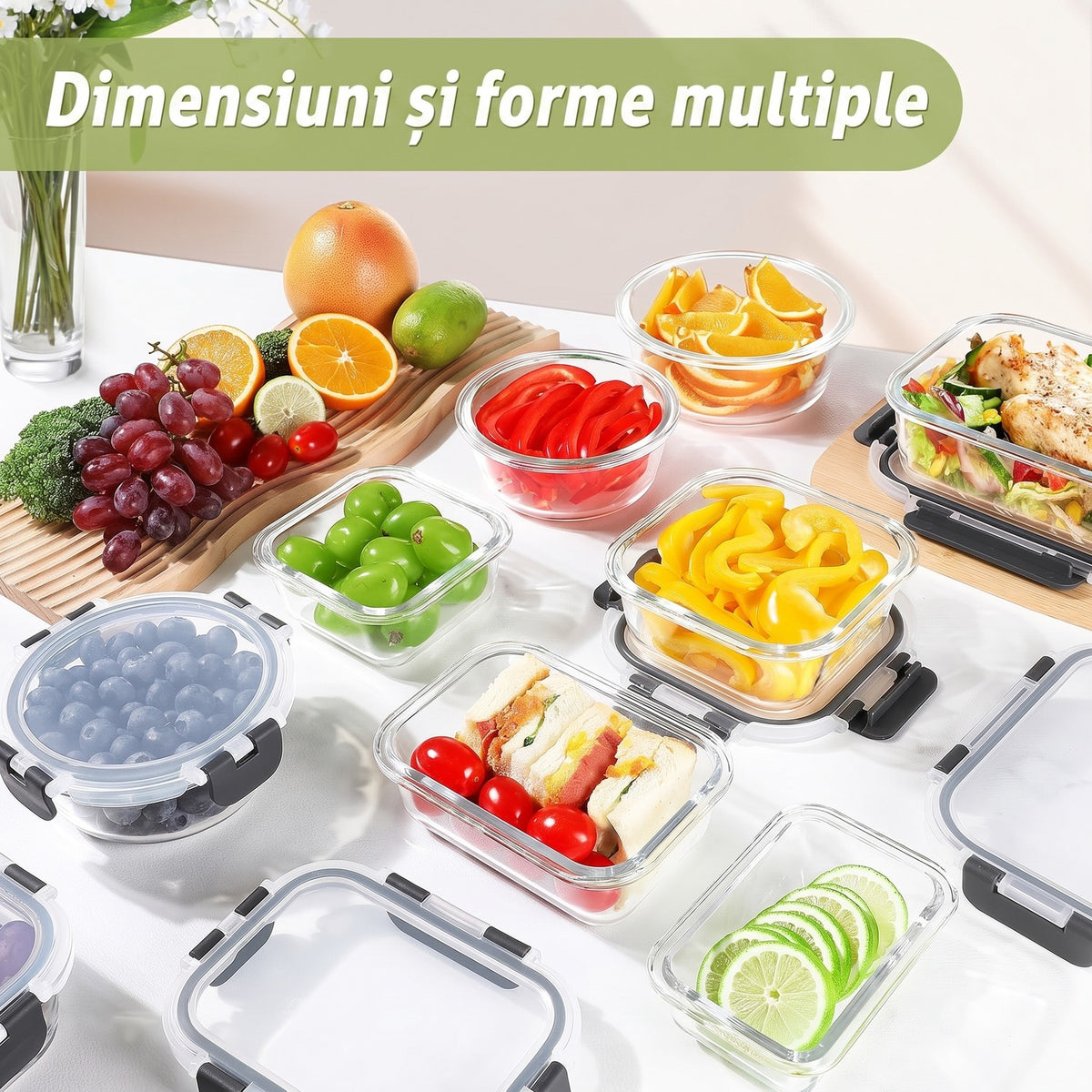 Set 15 Caserole Alimentare din sticla NextWave®️ Capace Etanse, Depozitare Frigider si Congelator, Potrivite pentru – imaginea 5