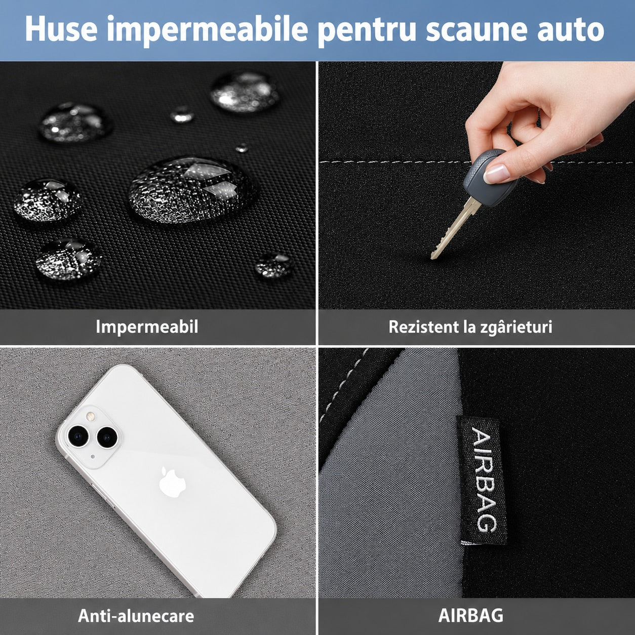 Set huse auto NextWave® pentru scaune fata, 4 piese, neopren impermeabil cu strat EVA de 5 mm, compatibile cu airbag lateral – imaginea 5