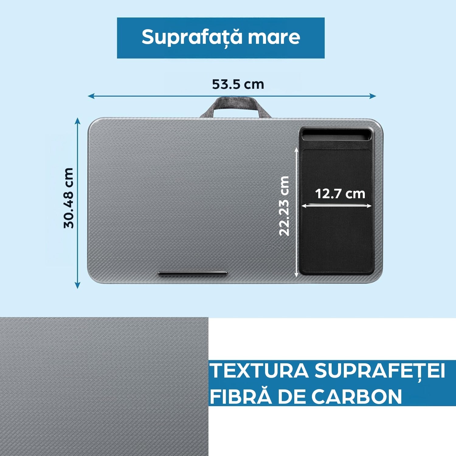 Masa laptop pentru poala NextWave®️ cu mouse pad, suport telefon, perna dubla, pentru pat, birou, canapea, masina, greutate – imaginea 5