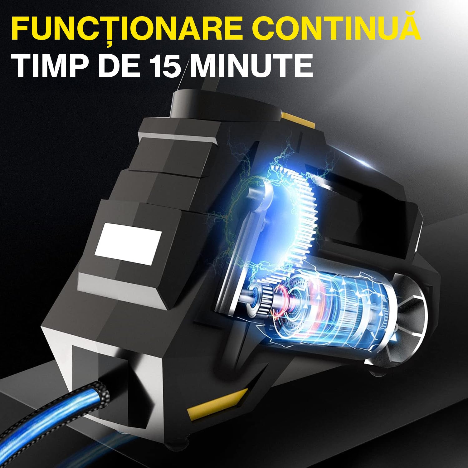 Compresor auto portabil NextWave 12V, manometru digital, 150 PSI, galben-negru – imaginea 5