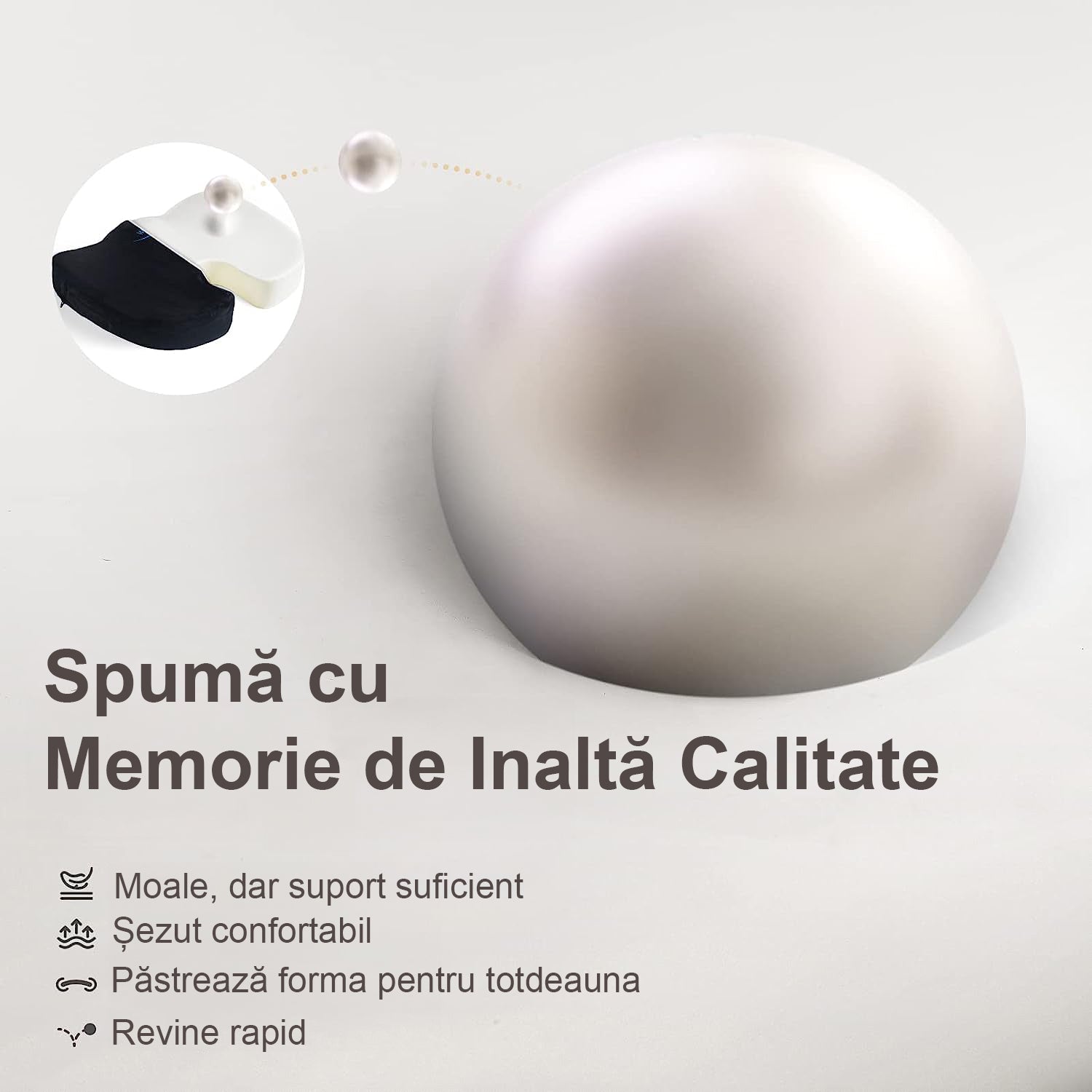 Perna ortopedica sezut NextWave®️, din spuma cu memorie, Coccis, pentru scaun de birou sau masina, husa detasabile – imaginea 5