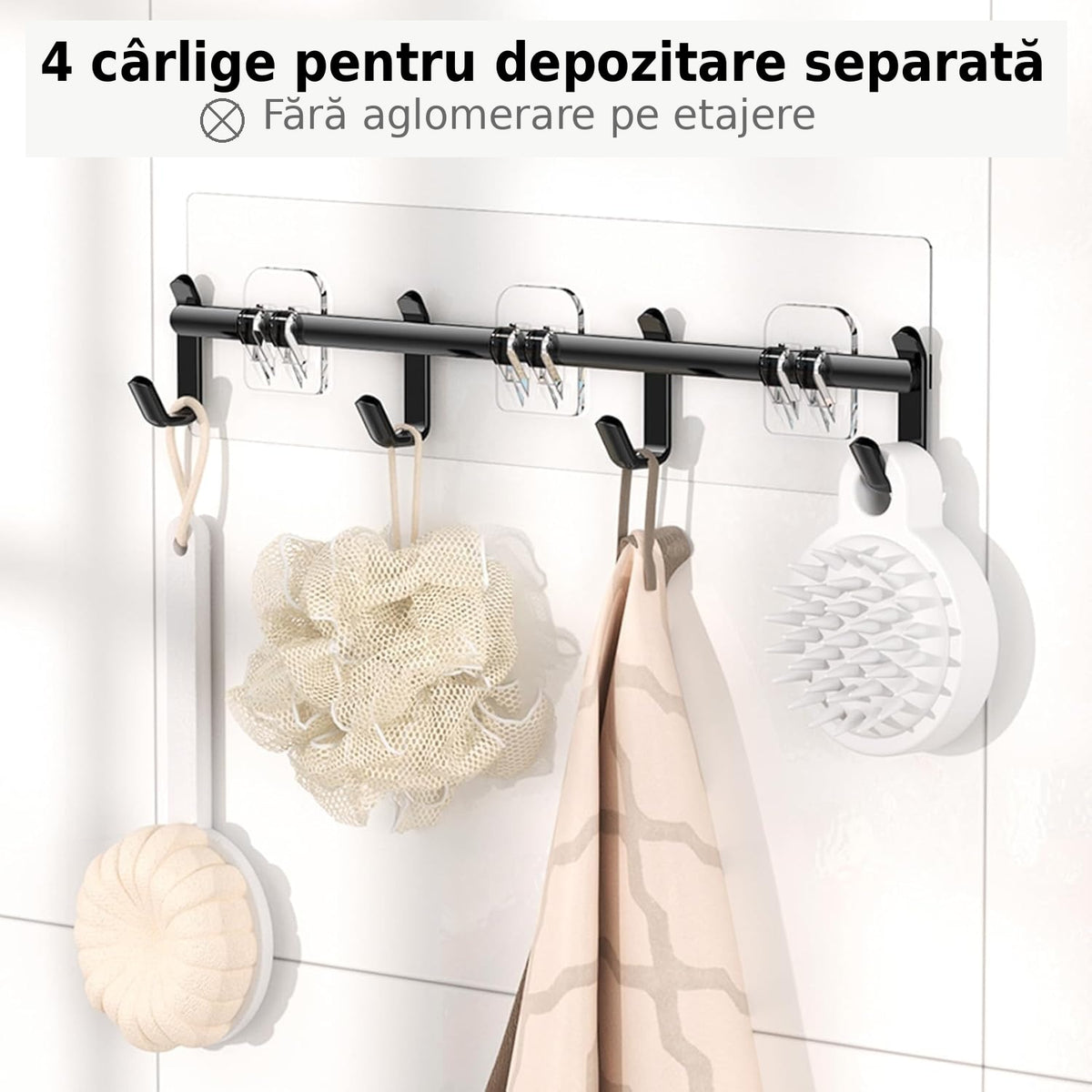 Raft de baie NextWave® la set, 6 piese cu 3 etajere mari, 1 raft compact, suport pentru sapun si sistem cu carlige, montare – imaginea 5