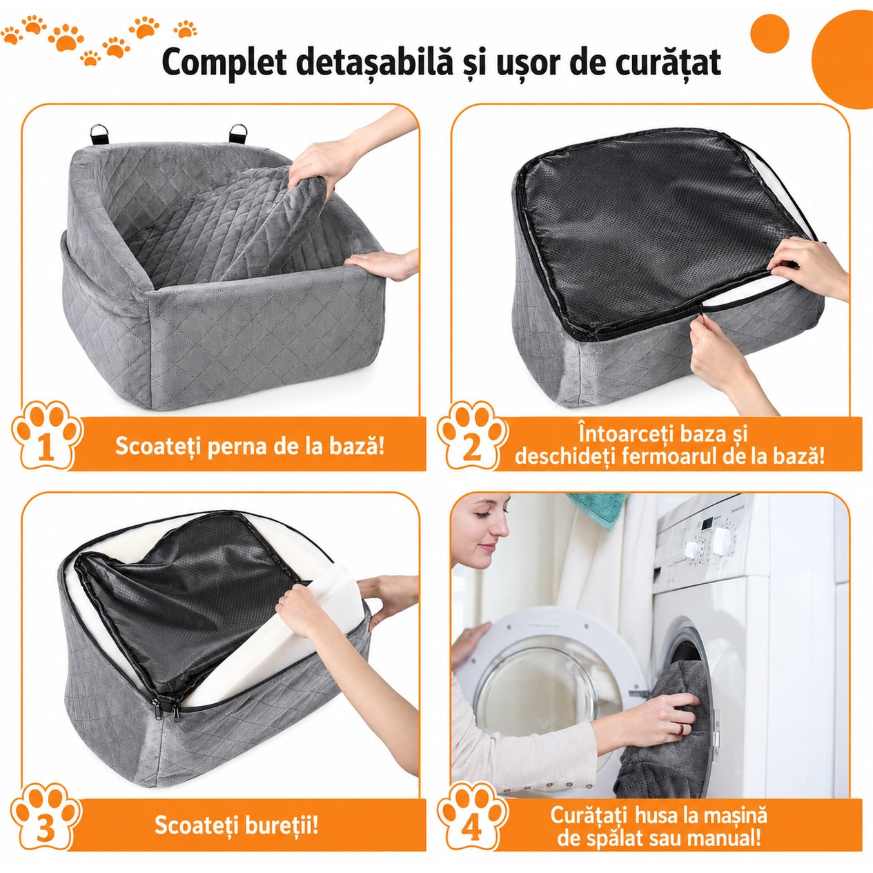 Scaun auto pentru caini NextWave®, detasabil si lavabil, pentru animale de pana la 13, 6 kg, cu centura de siguranta, curele – imaginea 5