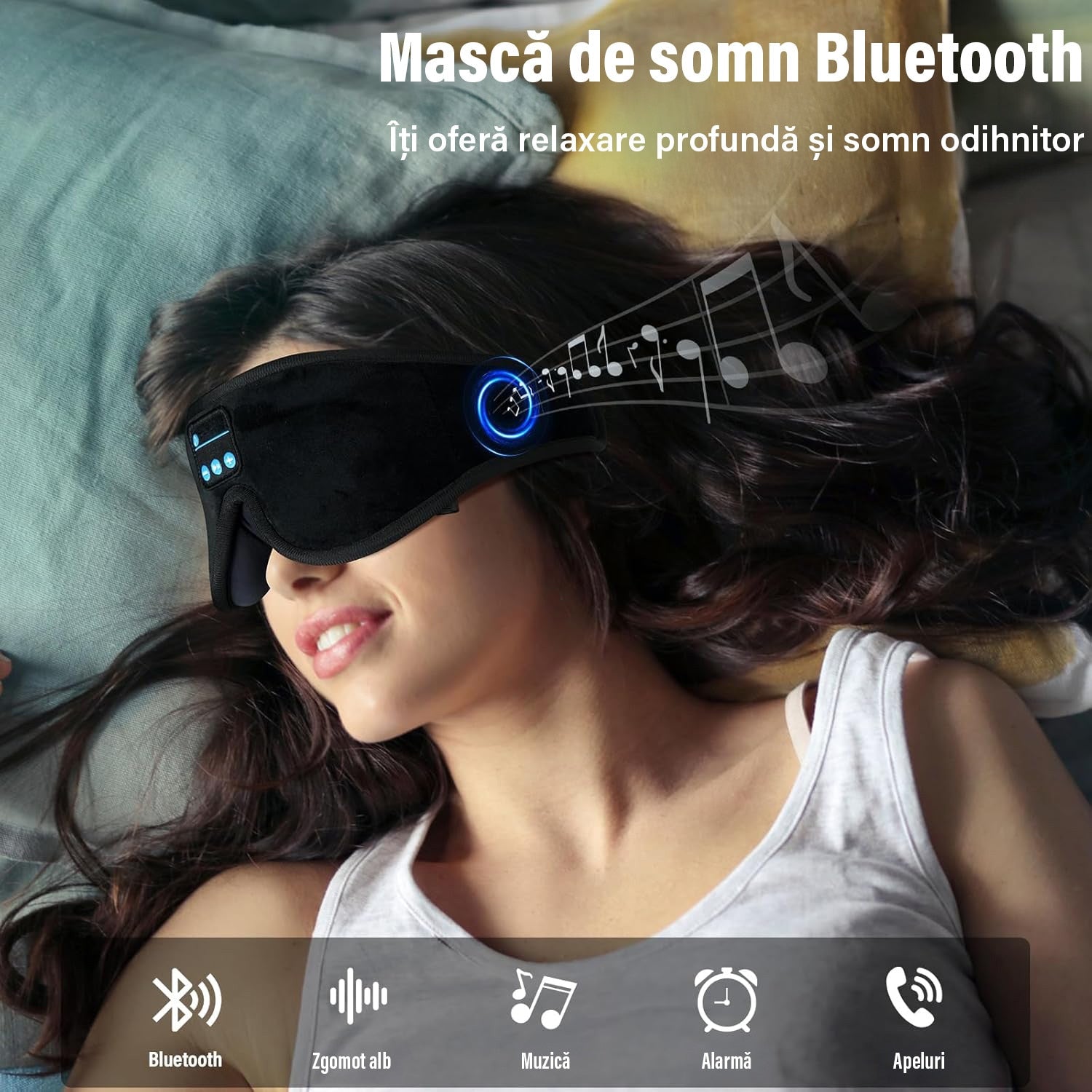 Masca de somn cu casti Bluetooth NextWave, design 3D, sunet stereo HD, negru, 24,9x10,7x3,4cm – imaginea 5