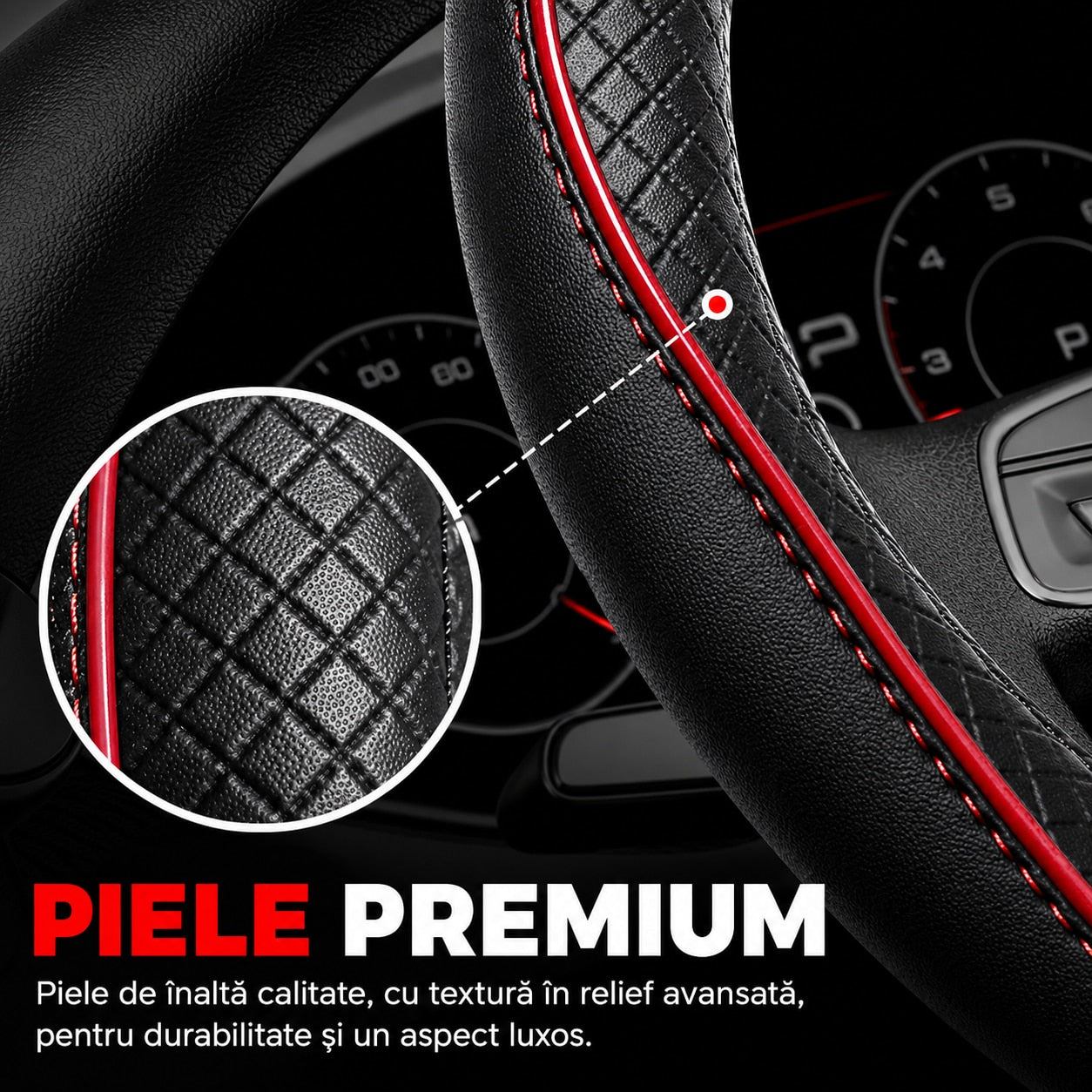 Husa volan auto NextWave®, din piele ecologica din microfibra, interior antiderapant din cauciuc, cusaturi ranforsate – imaginea 5