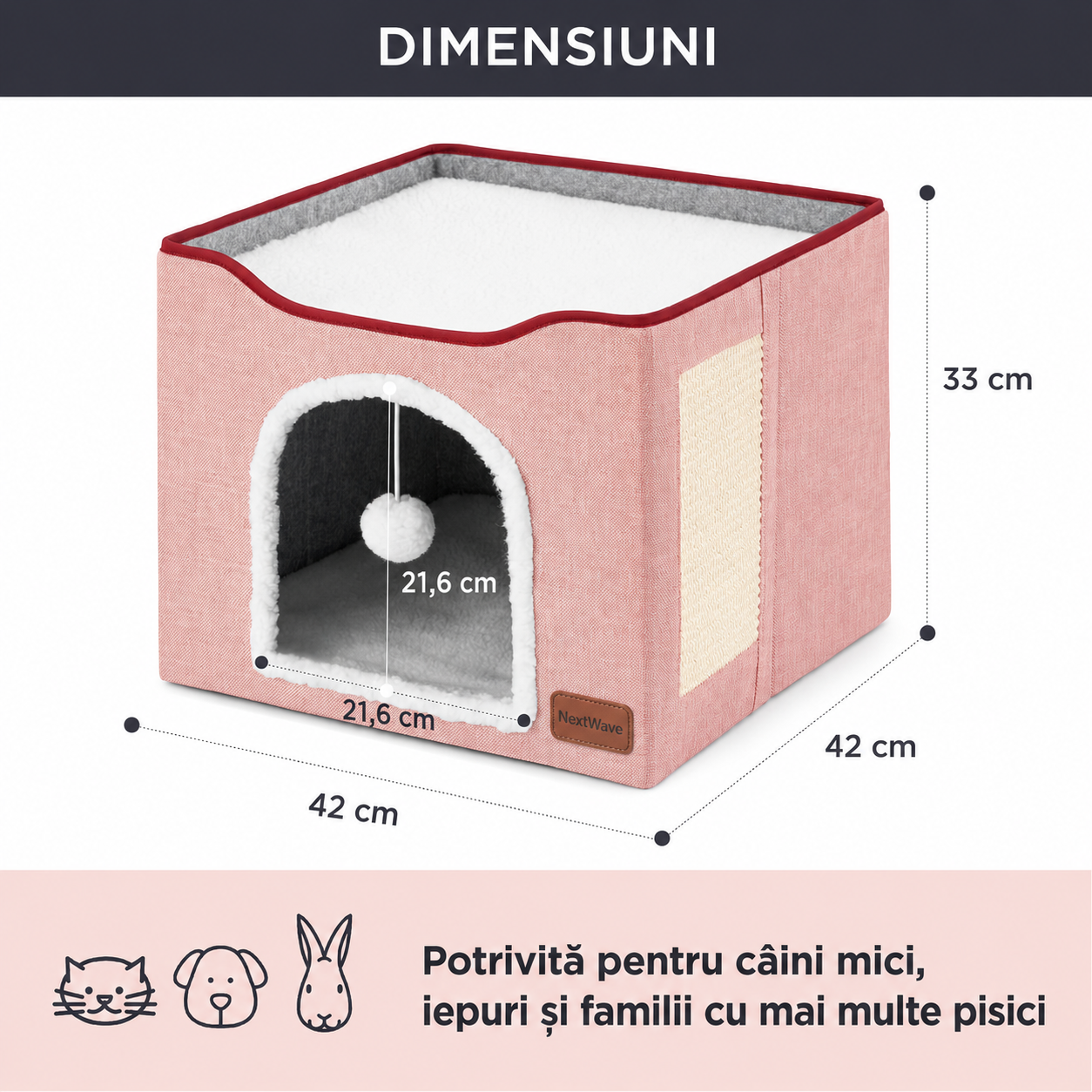 Casa pentru pisici NextWave® cu doua zone, bila pufoasa si zona de zgariat, Pliabila, Moale si pufoasa, Respirabila, Usoara – imaginea 5