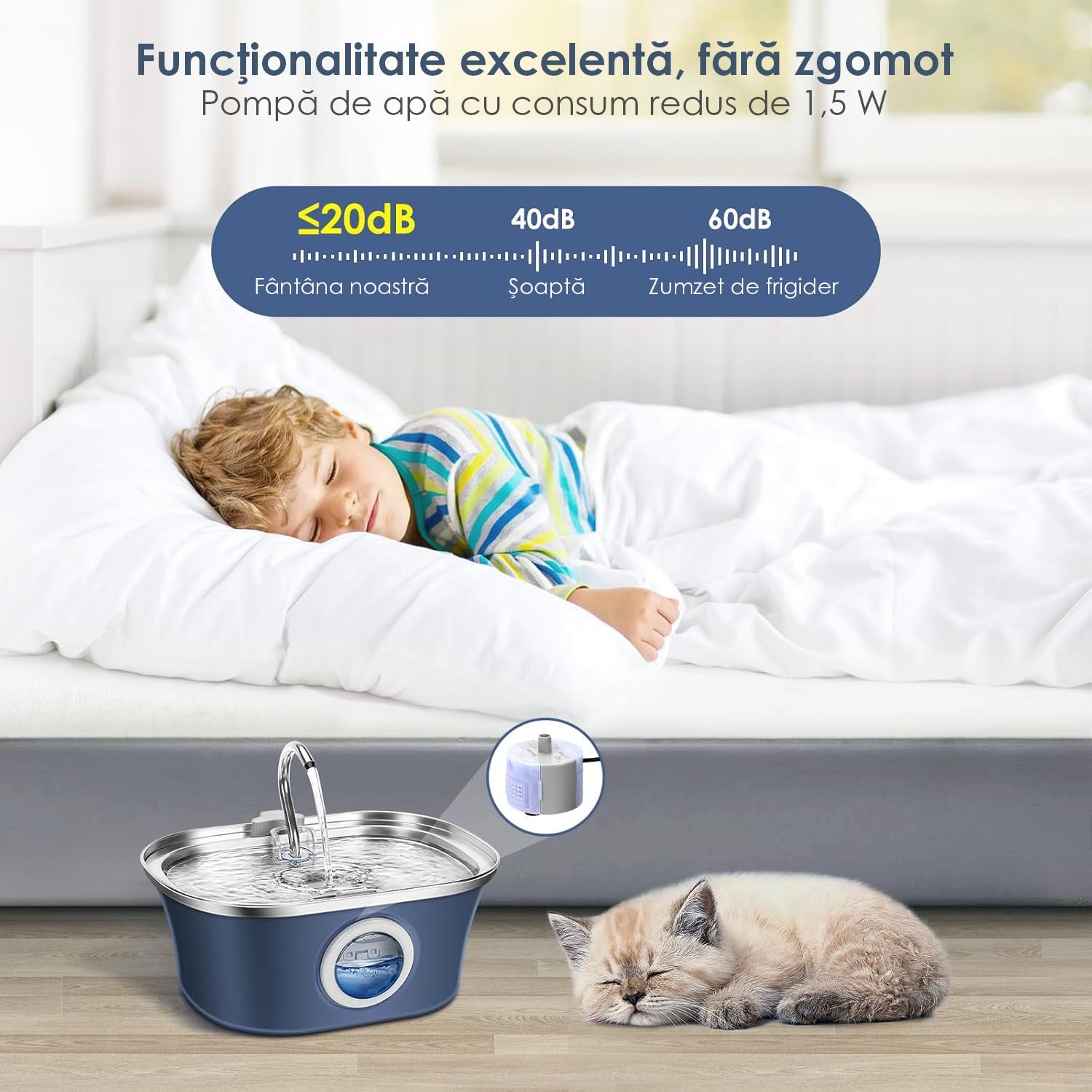 Fantana Apa Pisici si Caini NextWave®, Dispenser Automat cu fereastra mare pentru nivelul apei, purificare si filtrare prin – imaginea 5
