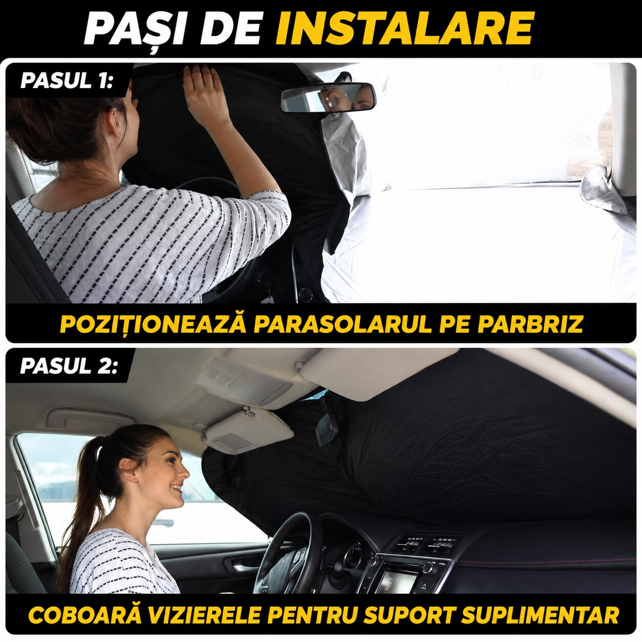 Parasolar auto NextWave® pentru parbriz, material reflectorizant 280T, protectie UV pana la 99%, design pliabil cu cadru – imaginea 5