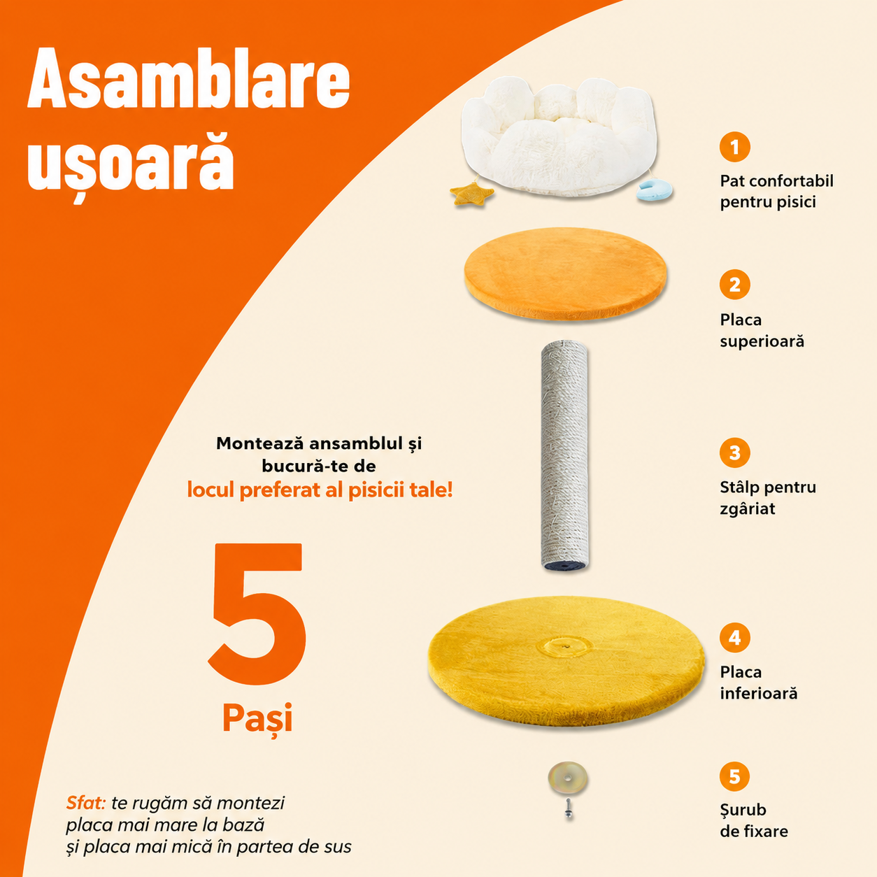 Ansamblu de joaca pentru pisici NextWave®, cu pat moale in forma de nor si husa detasabila lavabila, stalp de zgariat din – imaginea 5