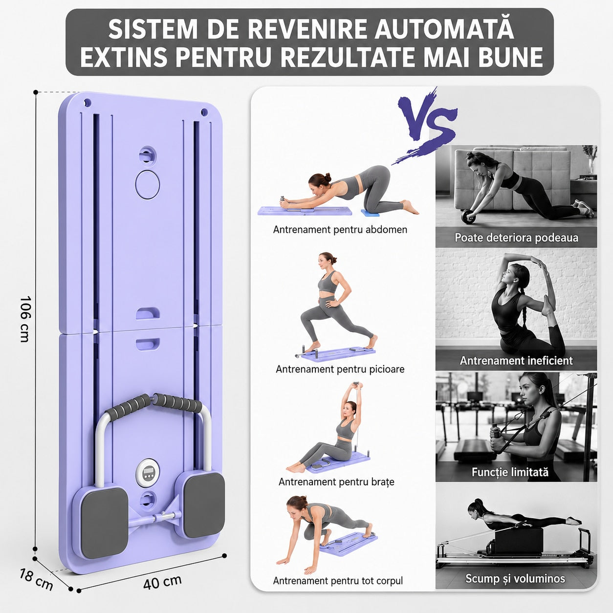 Aparat Pilates Reformer pliabil NextWave® – echipament de antrenament pentru acasa, ideal pentru incepatori si avansati – imaginea 5