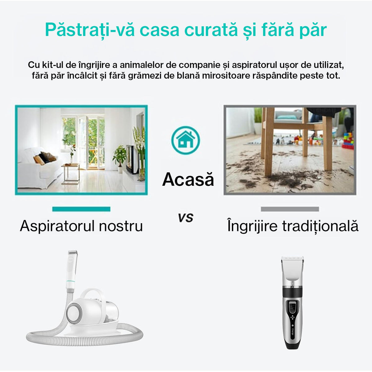 Masina De Tuns Animale, Caini, Pisici NextWave®, Aspirator 5 in 1 pentru toaletarea animalelor de companie si materiale – imaginea 5