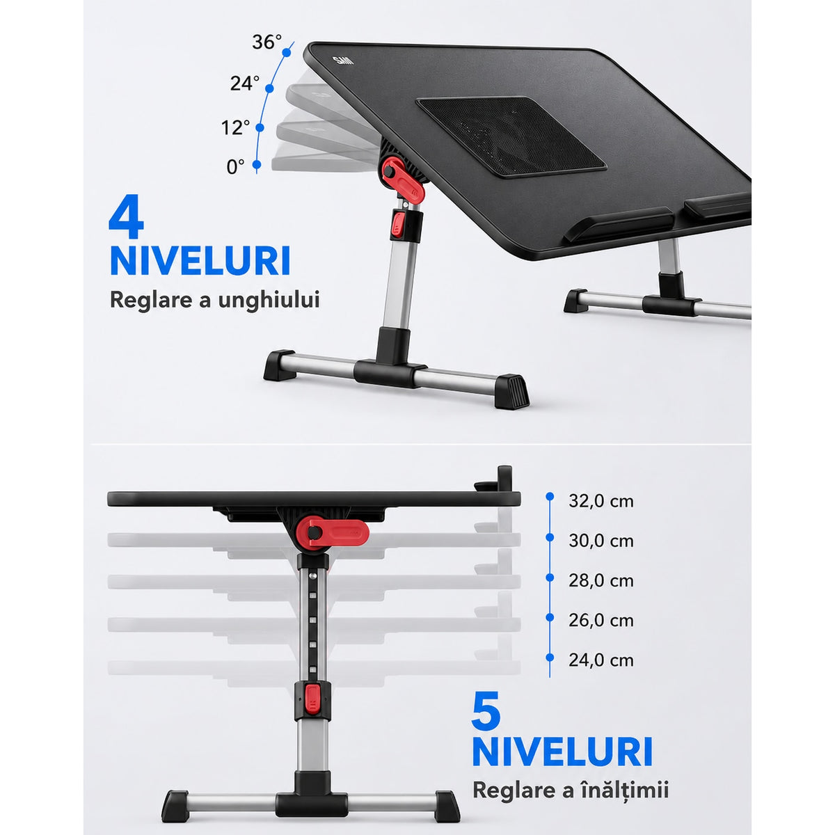 Masa Laptop Pliabila NextWave®, Ventilator Racire USB, Inclinare Ajustabila, Suport Reglabil pentru Pat si Canapea, Picioare – imaginea 5