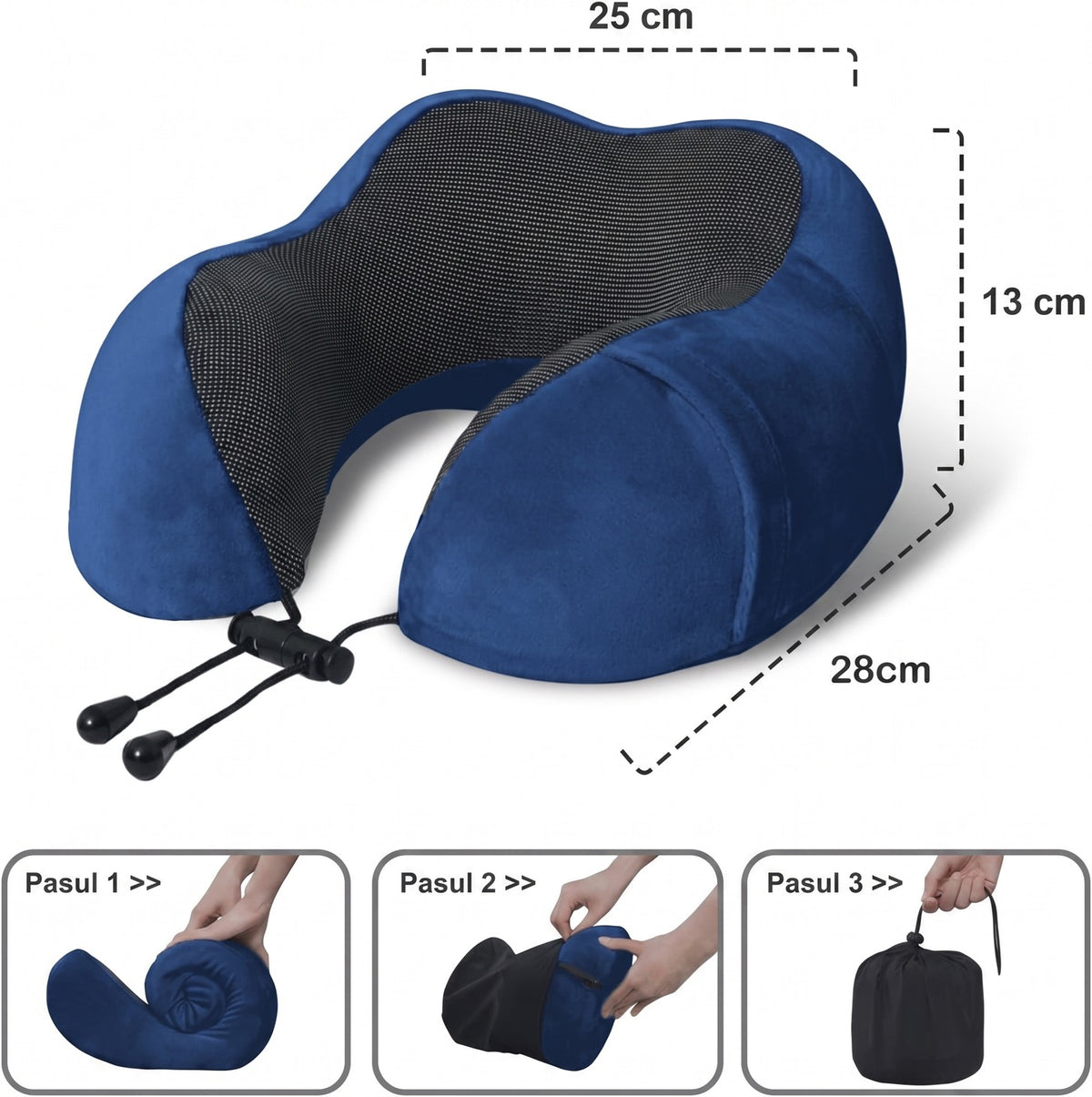 Pernă de călătorie pentru gât NextWave®️, suport ergonomic cervical, spumă cu memorie, husă din catifea detașabilă și – imaginea 5
