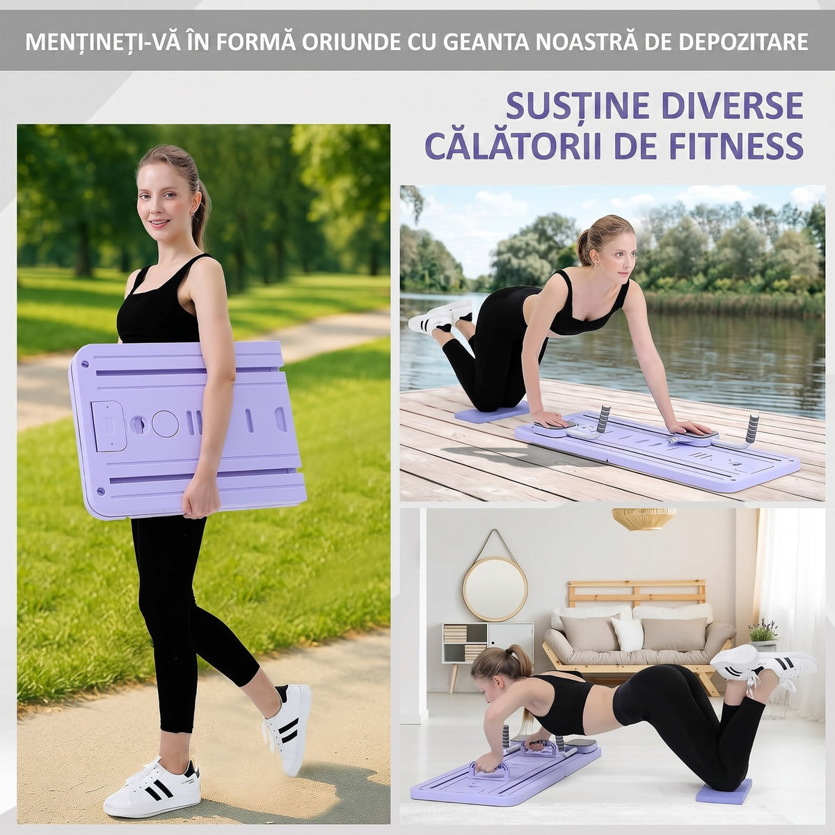 Placă Pilates Reformer NextWave®️, aparat fitness pliabil 5 în 1 pentru antrenament complet acasă, benzi elastice de – imaginea 5