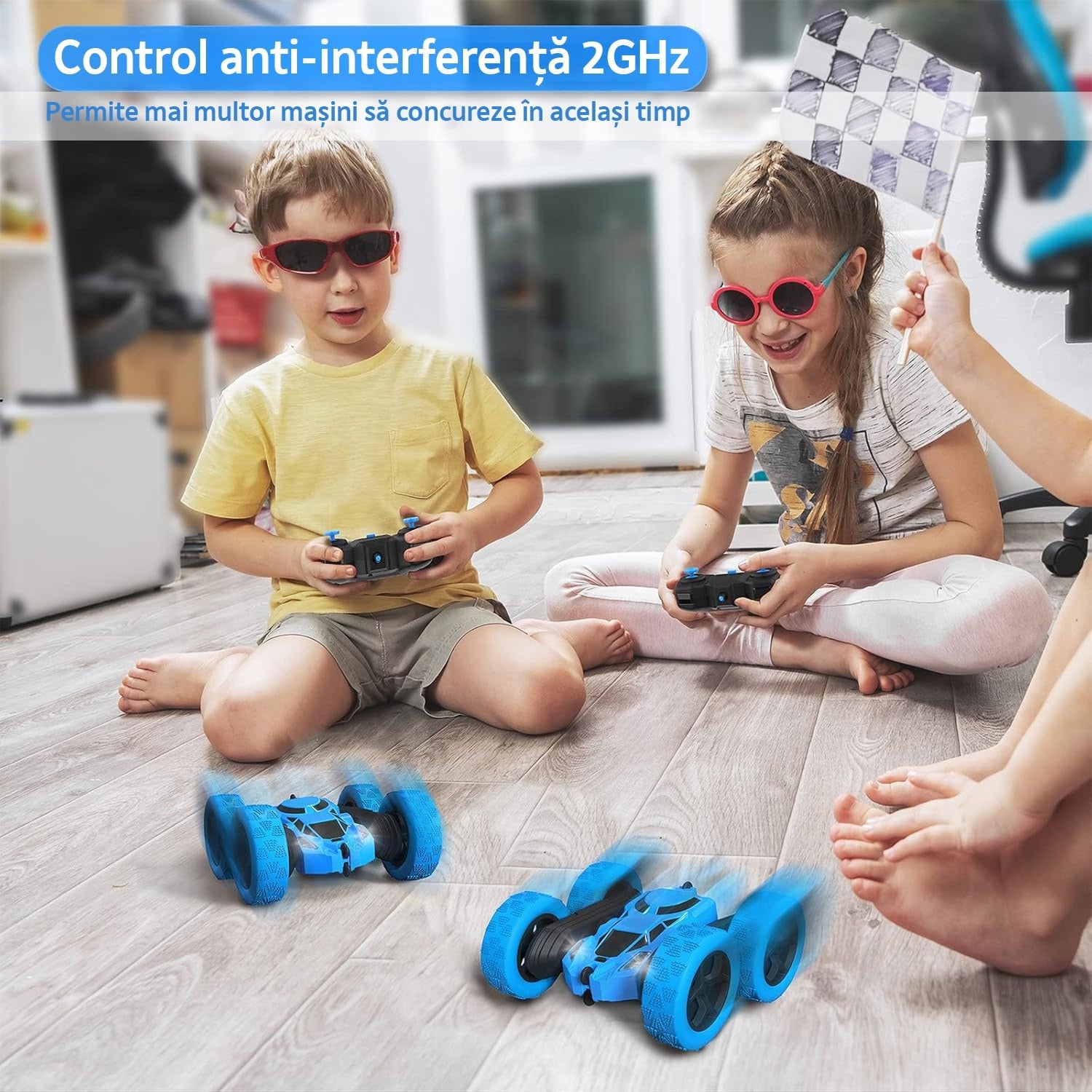 Masina cu telecomanda RC, Fata dubla cu rotire 360°, traciune 4WD, lumini LED, frecventa 2.4GHz, cauciucuri offroad, 2 – imaginea 5
