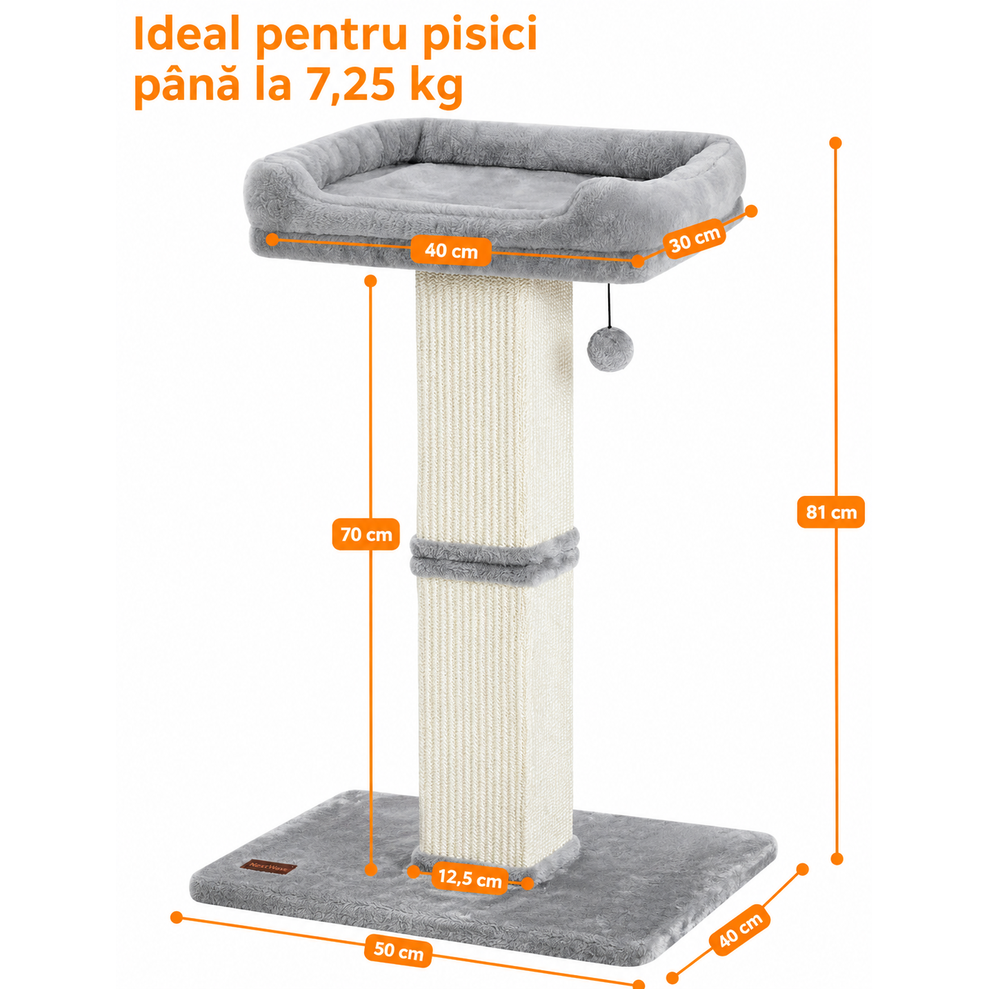Stalp de zgariat pentru pisici NextWave®, cu suprafata durabila din sisal, culcus superior din plus cu husa detasabila, baza – imaginea 6
