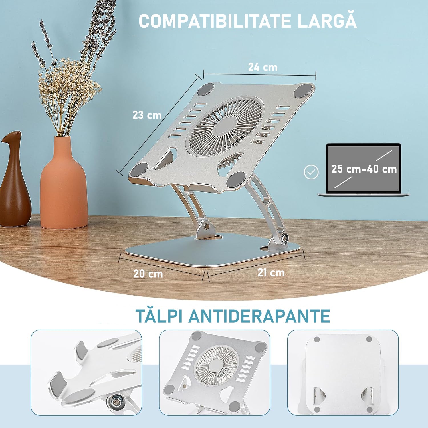 Suport Laptop Ergonomic, cu Sistem de Ventilatie prin Cooler, 3 viteze, Portabil, Stand Reglabil pe Inaltime, pentru Laptop – imaginea 6