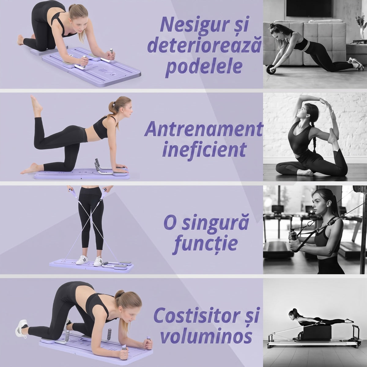 Placă Pilates Reformer NextWave®️, aparat fitness pliabil 5 în 1 pentru antrenament complet acasă, benzi elastice de – imaginea 6